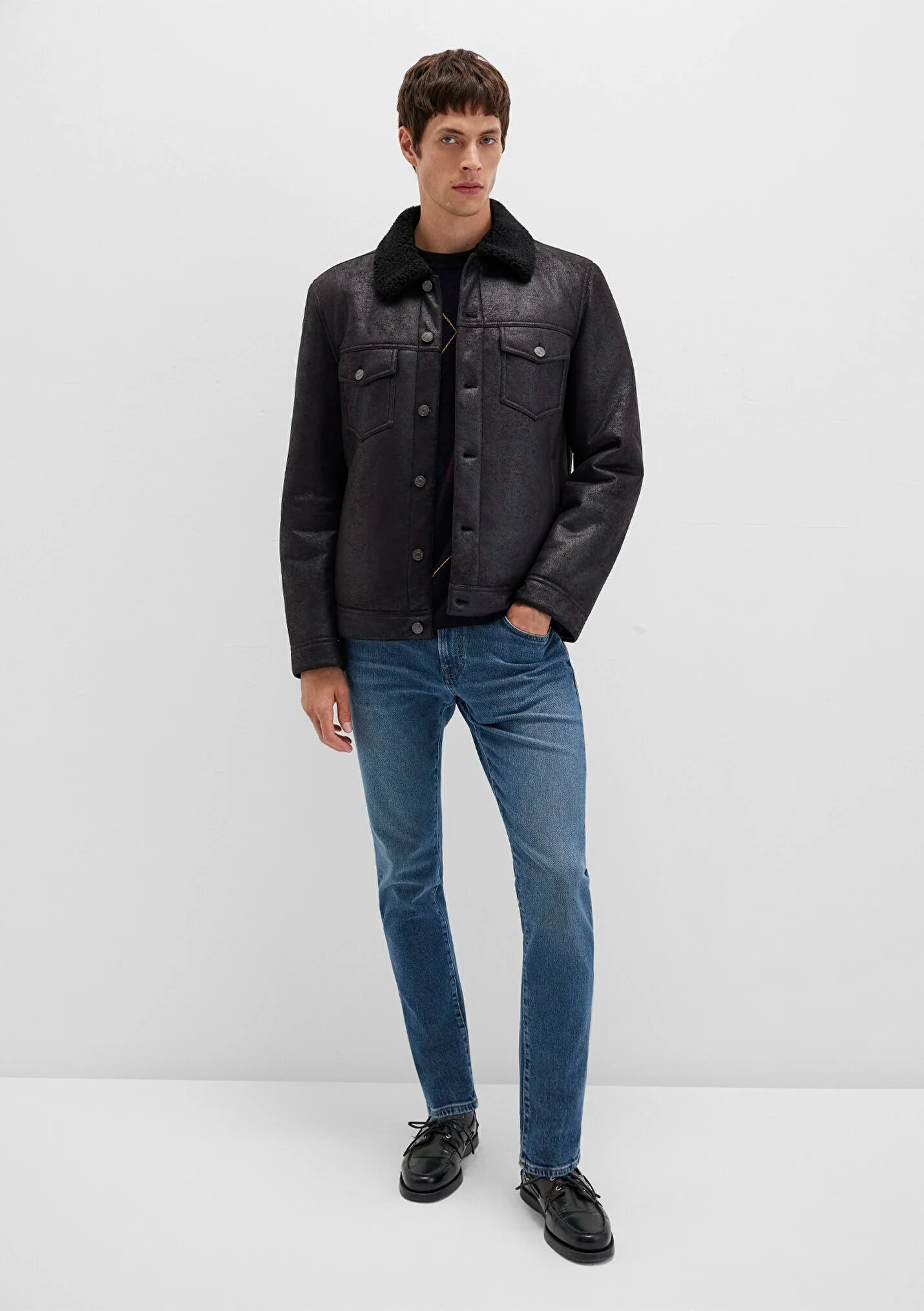 Erkek Siyah Suni Deri Ceket