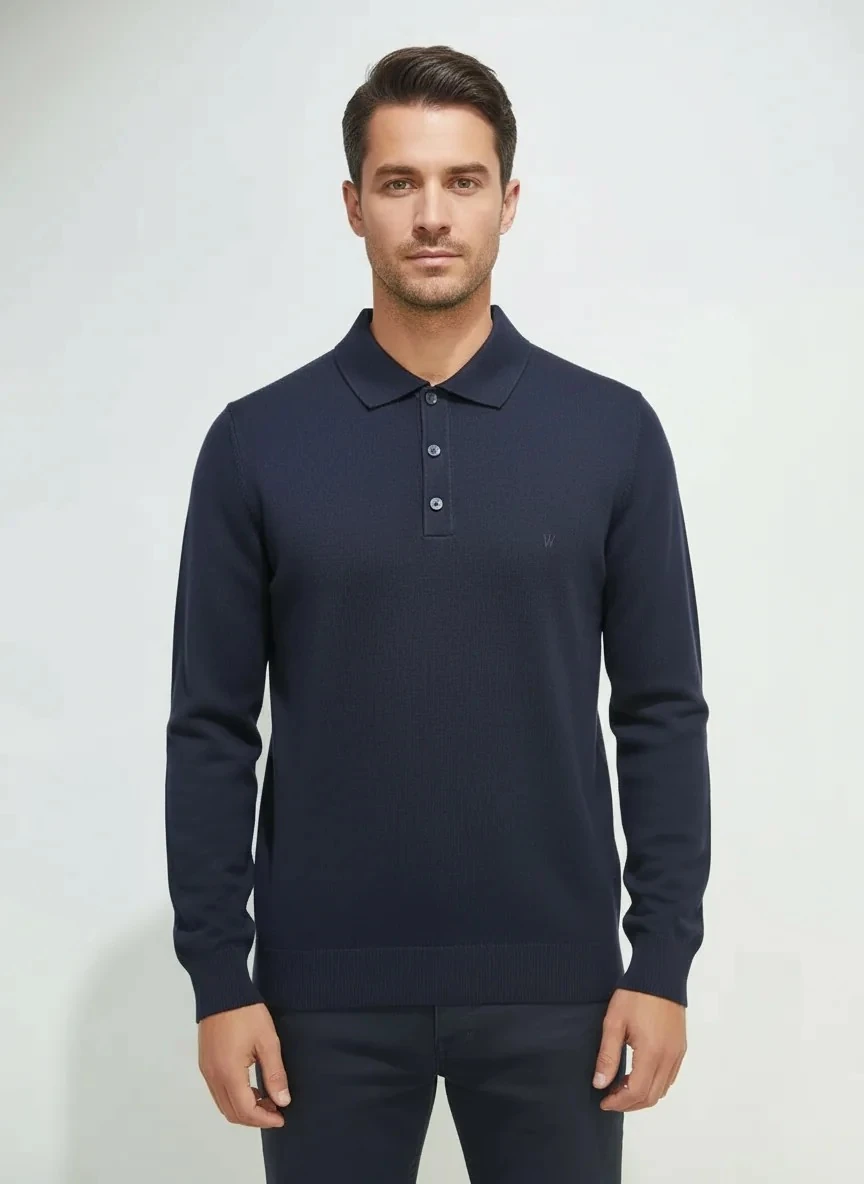 Erkek Lacivert Polo Yaka Kazak