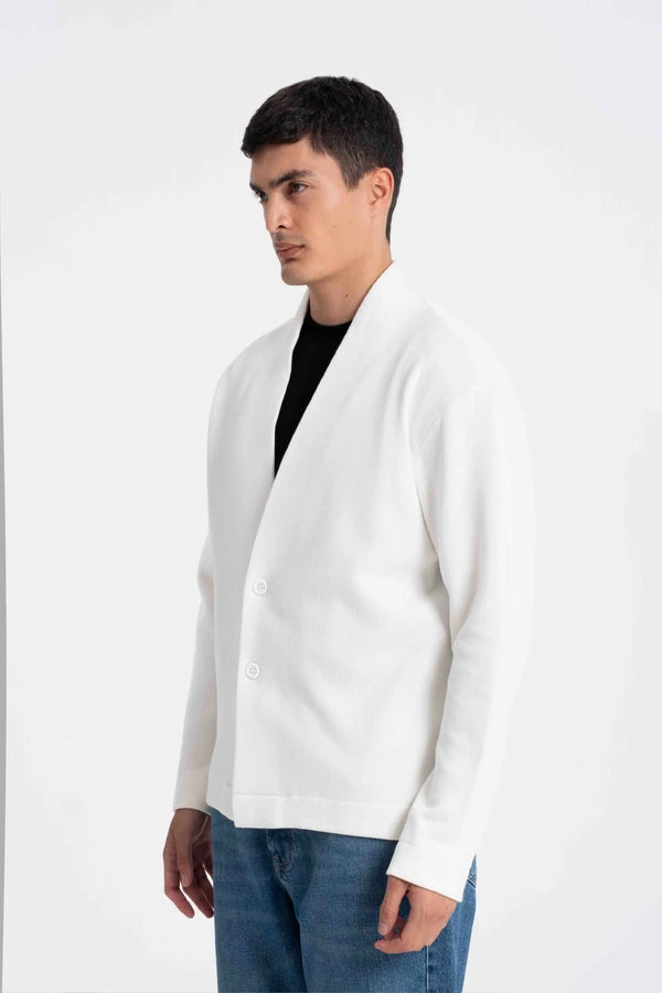 Düğmeli Selanik Beyaz Erkek Hırka 9584