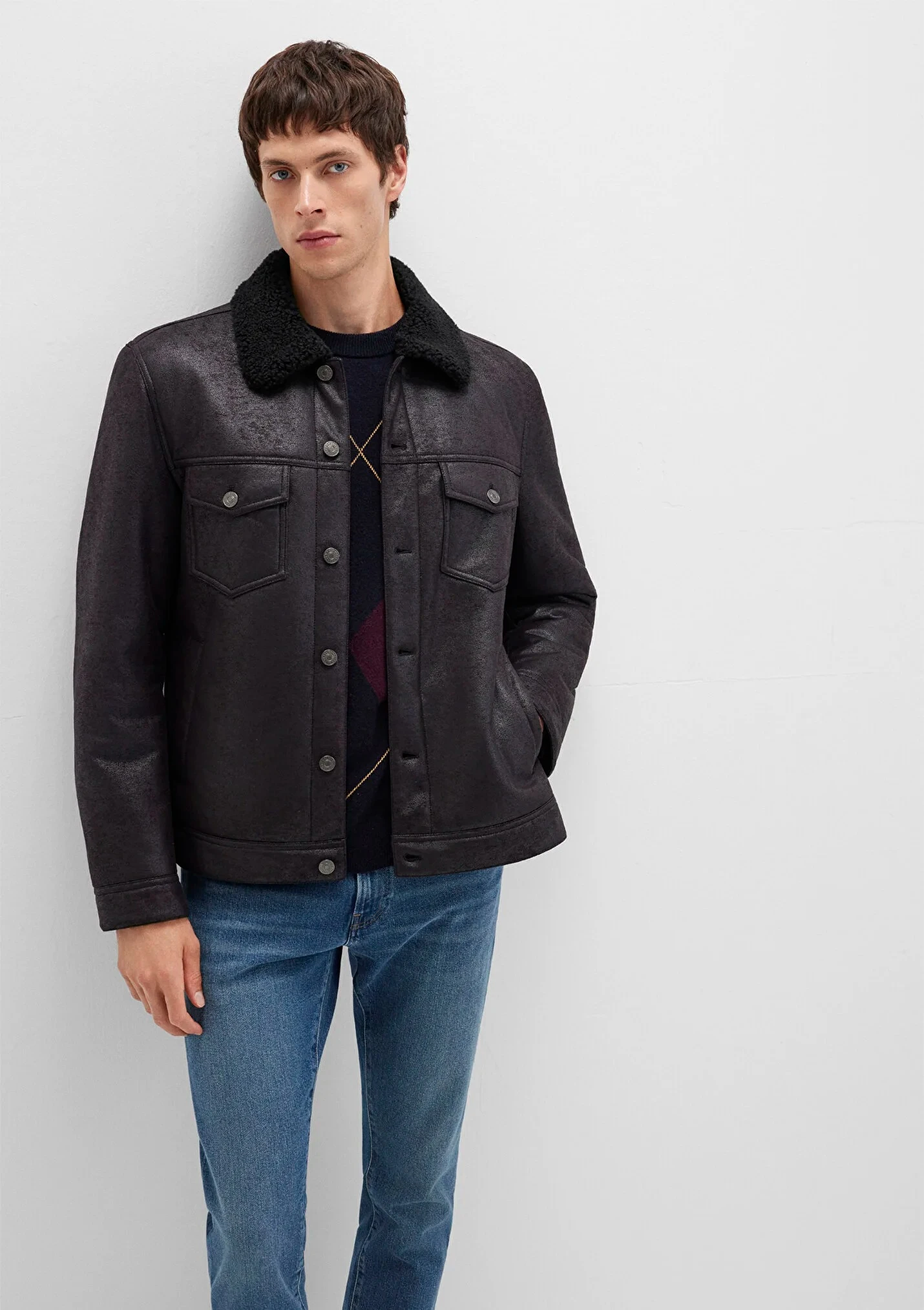 Erkek Siyah Suni Deri Ceket