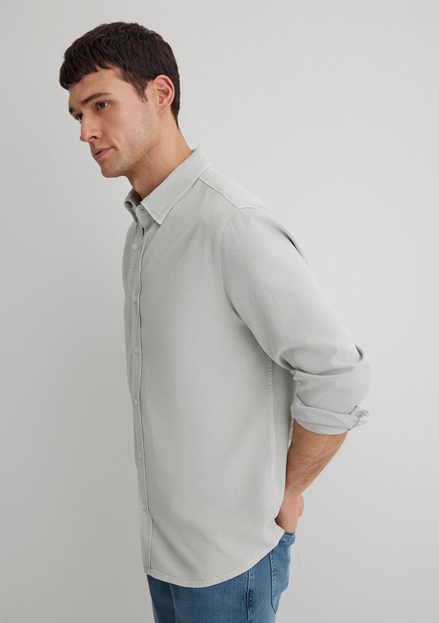 Keten Karışımlı Gri Tencel Erkek Gömlek 0211482-70148