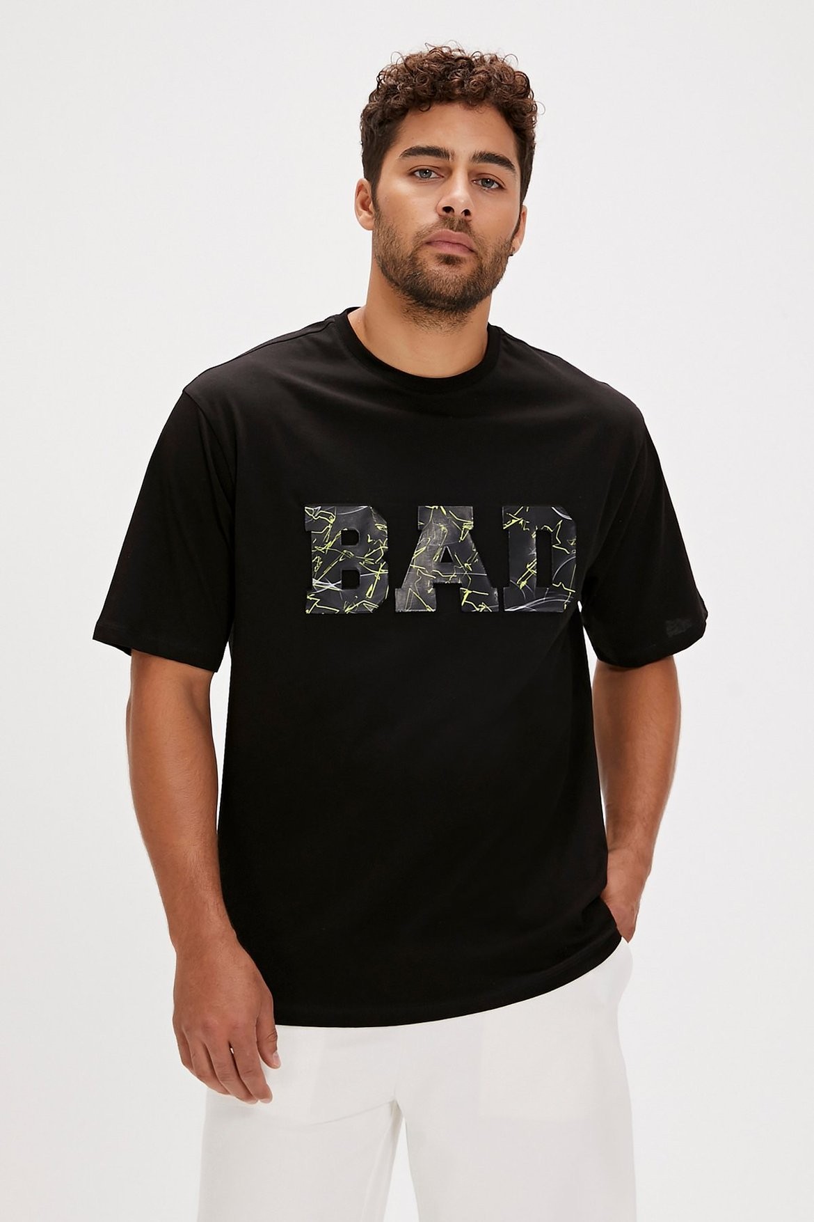 Bad Bear Levin Baskılı Oversize Erkek Tişört - NIGHT