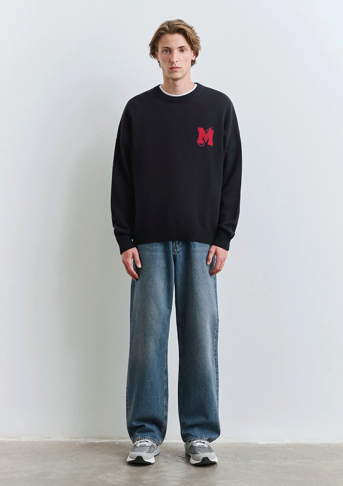 M Baskılı Lacivert Erkek Kazak