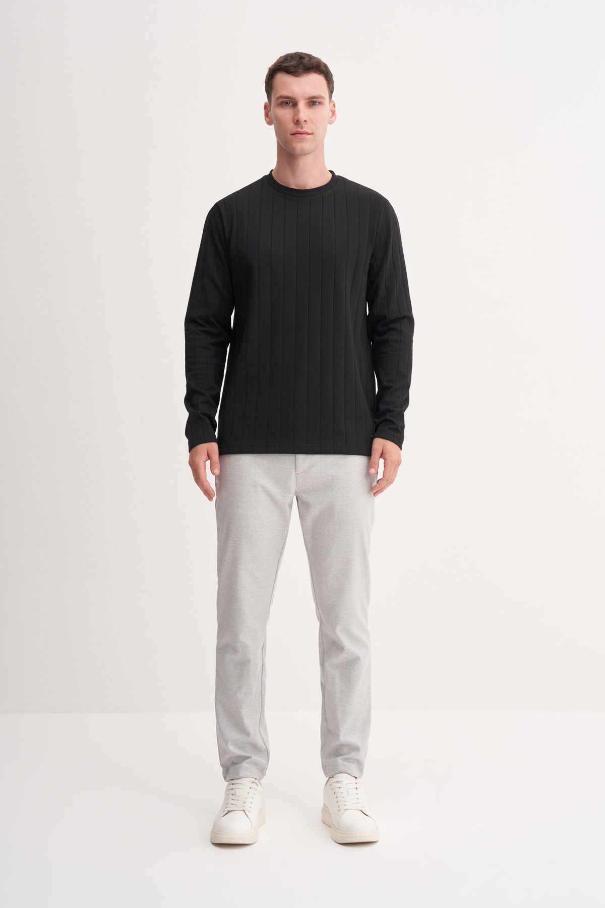 Bisiklet Yaka Jakarlı Interlok Erkek Siyah Sweatshirt CAZ 53950