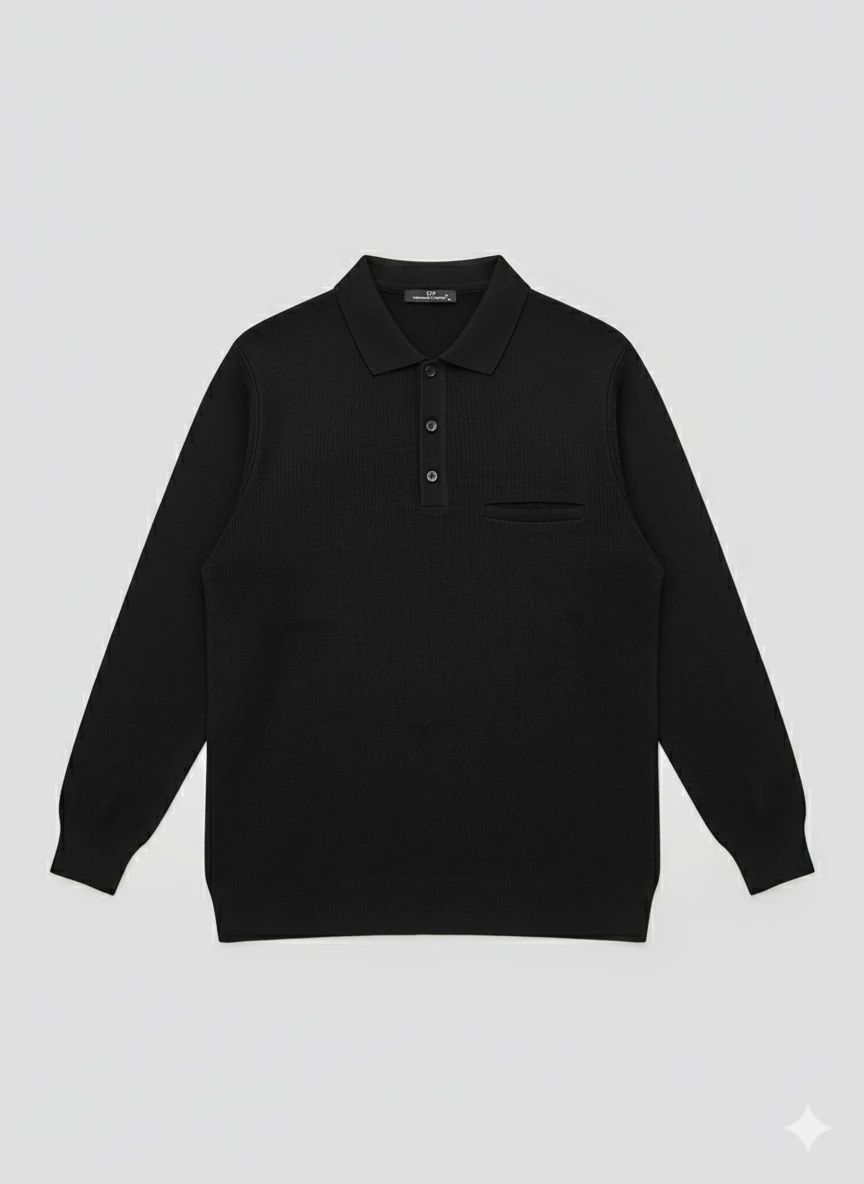 Erkek Cepli Siyah Polo Yaka Kazak