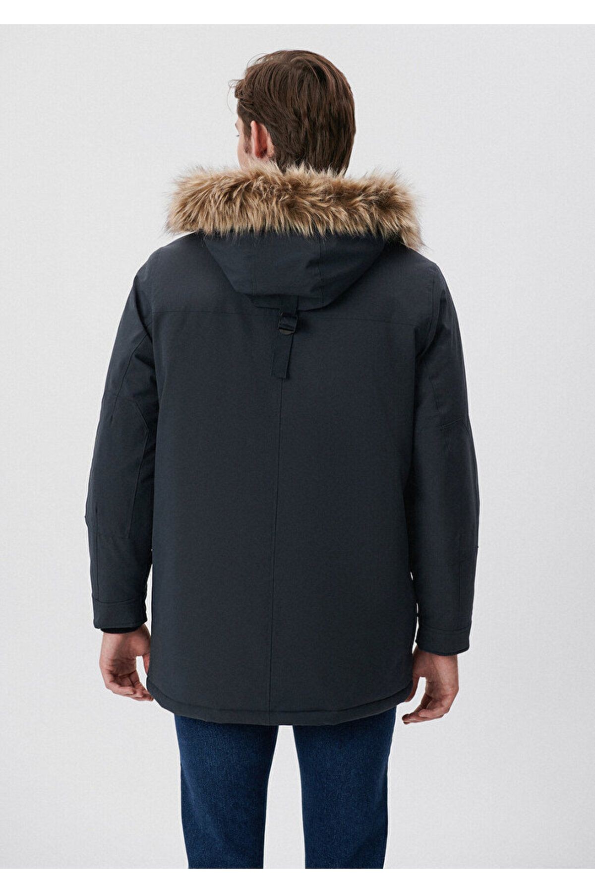 Mavi Kapüşonlu Gri Erkek Parka 010463-34332