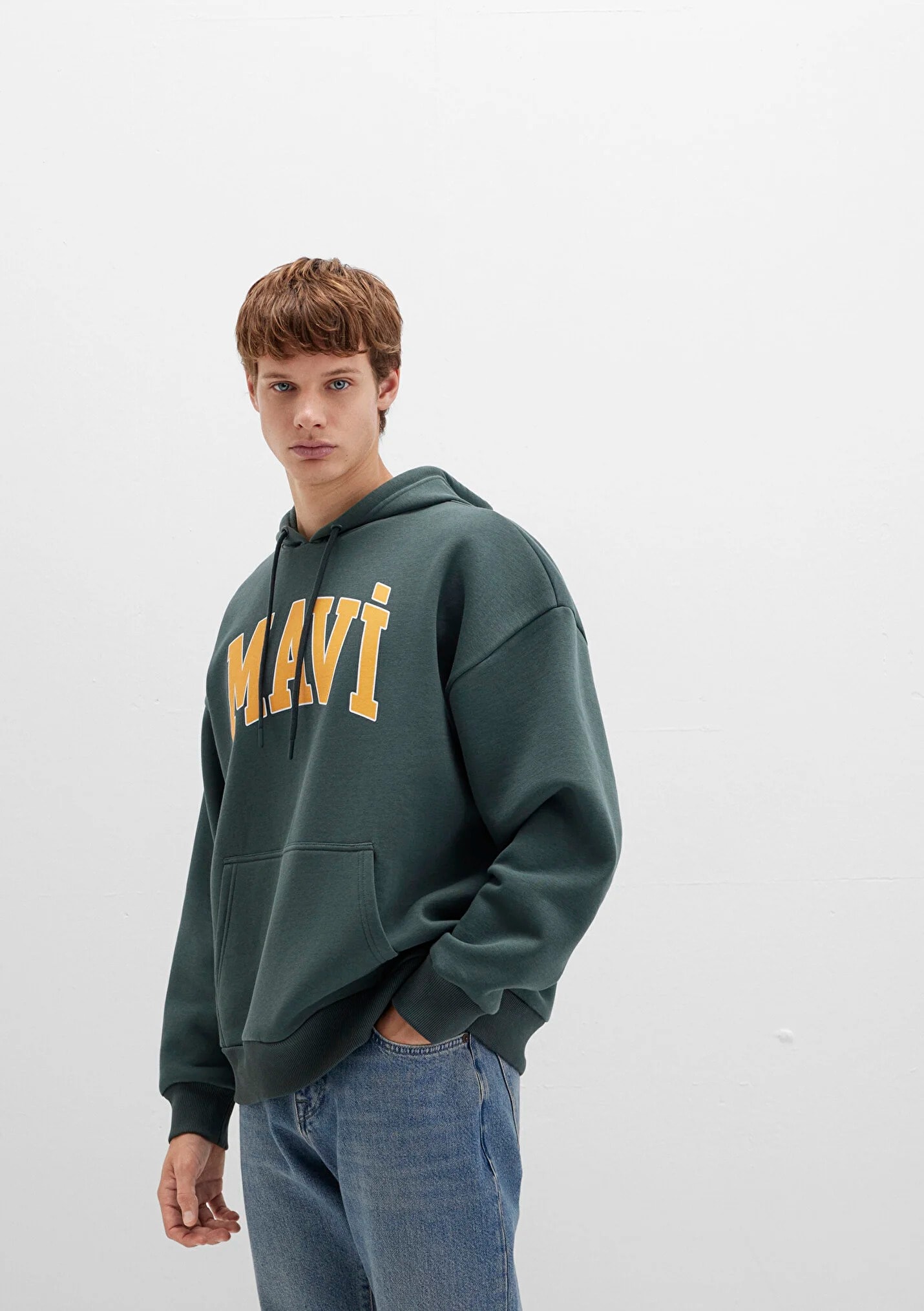 Logo Baskılı Kapüşonlu Yeşil Erkek Sweatshirt