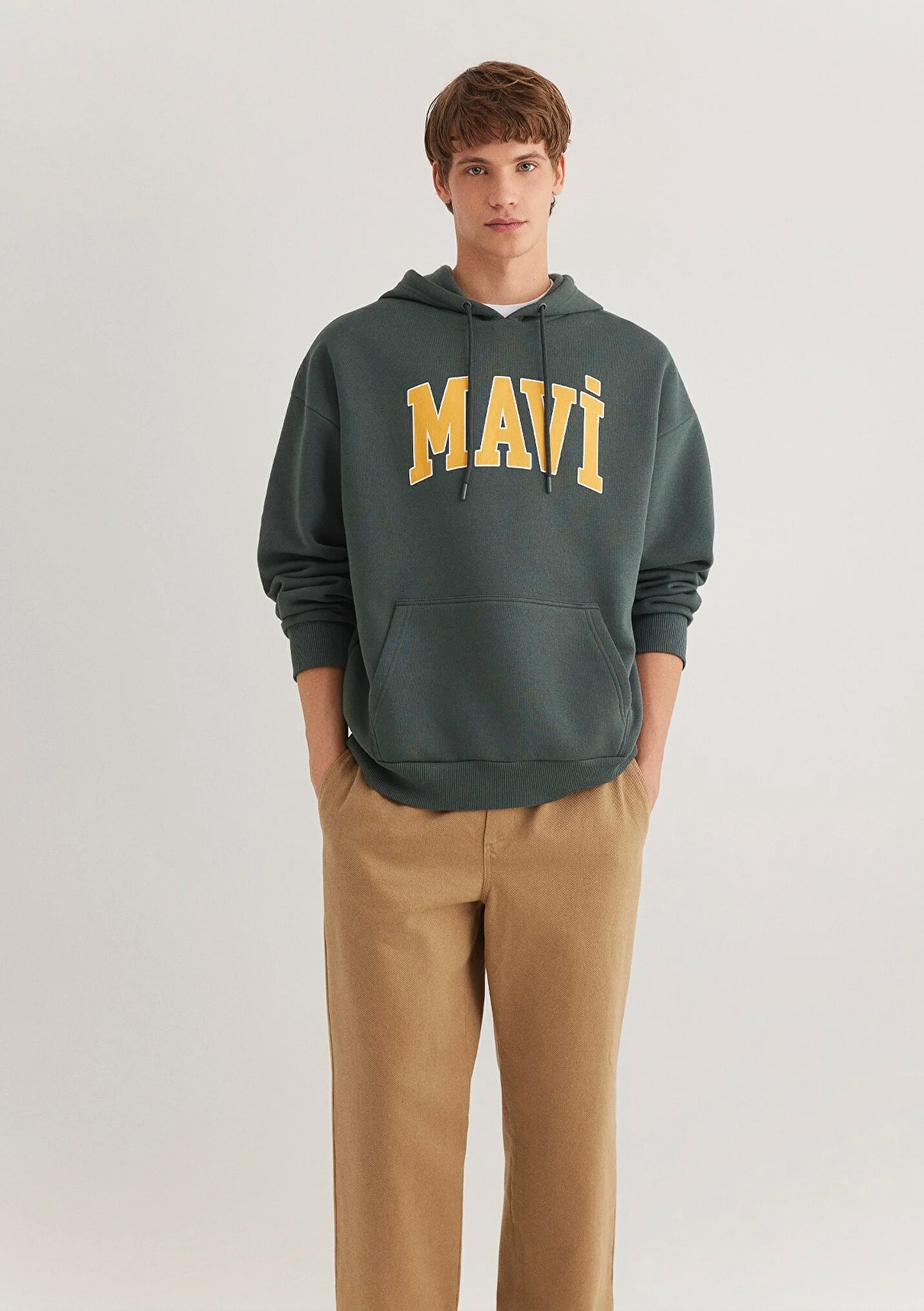 Logo Baskılı Kapüşonlu Yeşil Erkek Sweatshirt
