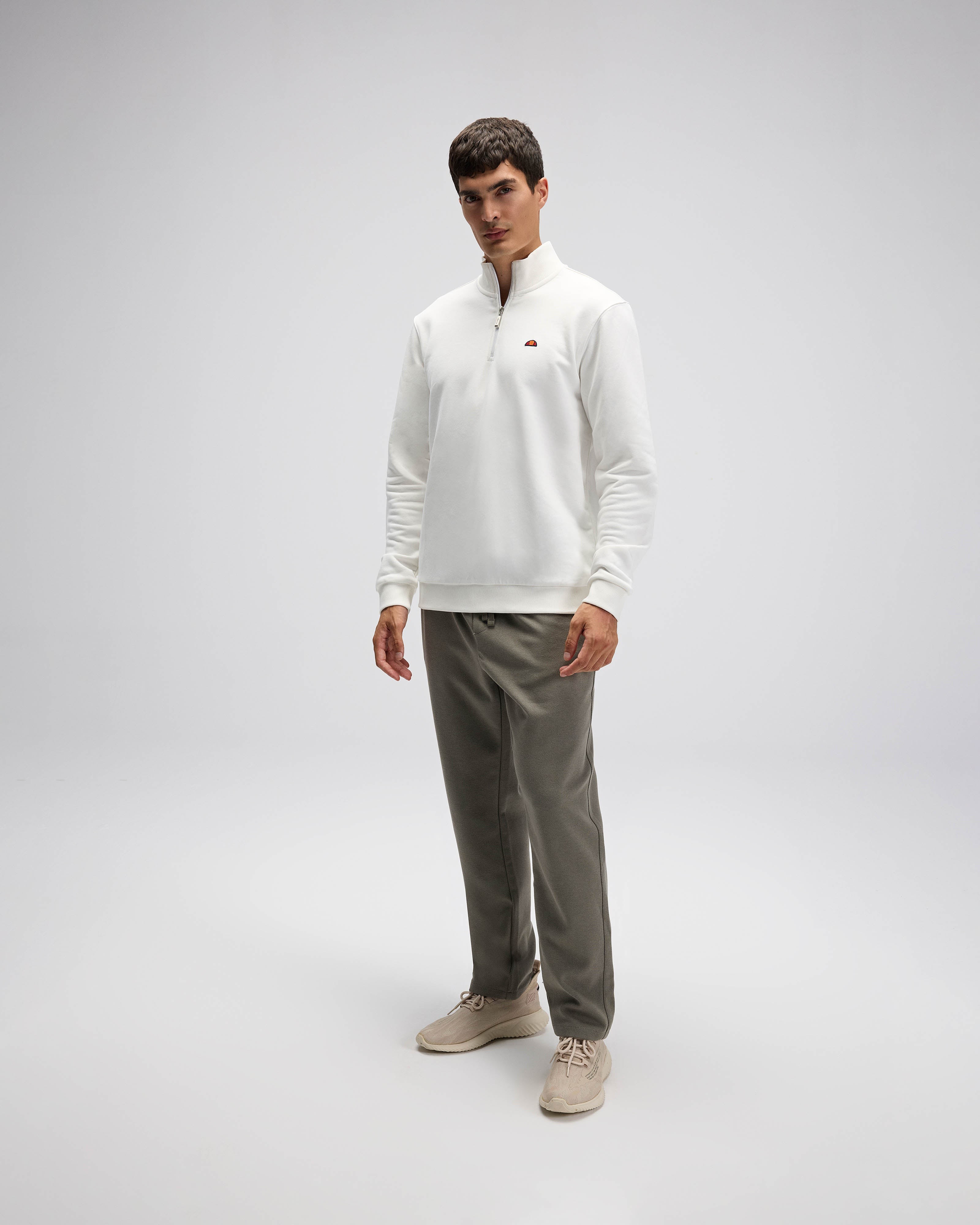 Beyaz Erkek Yarım Fermuarlı Sweatshirt EM580-OF