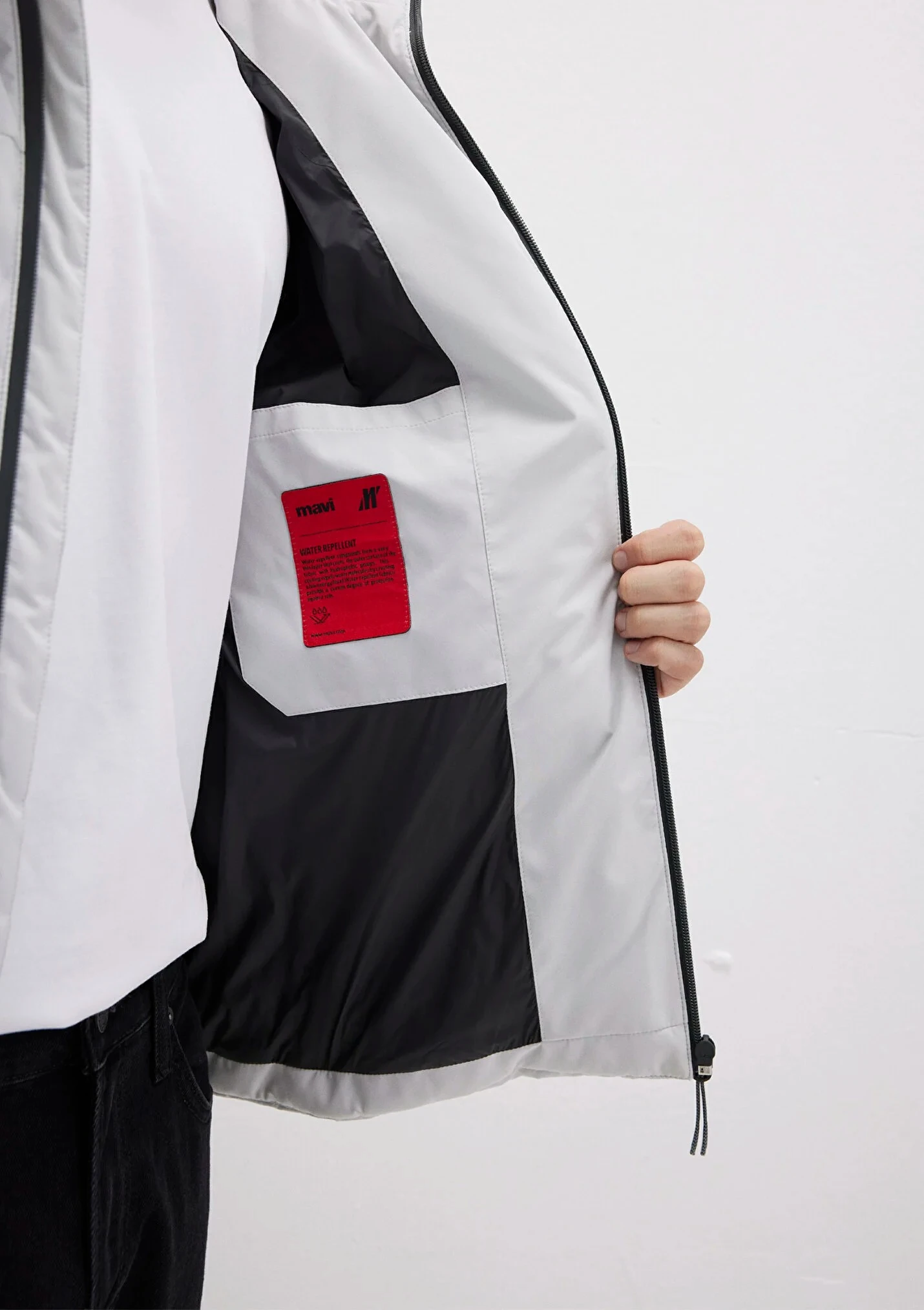 Erkek Kapüşonlu Gri Şişme Mont