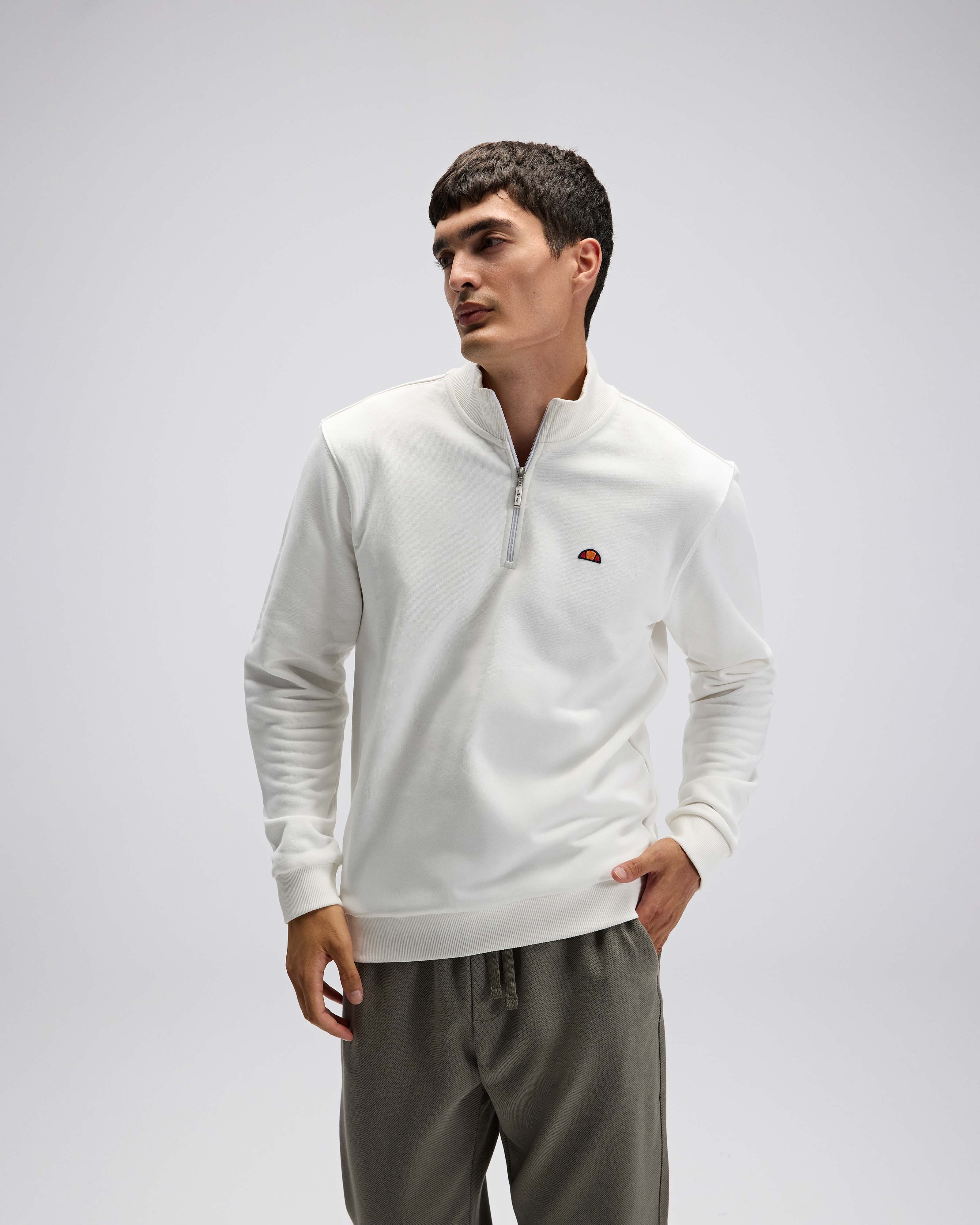 Beyaz Erkek Yarım Fermuarlı Sweatshirt EM580-OF