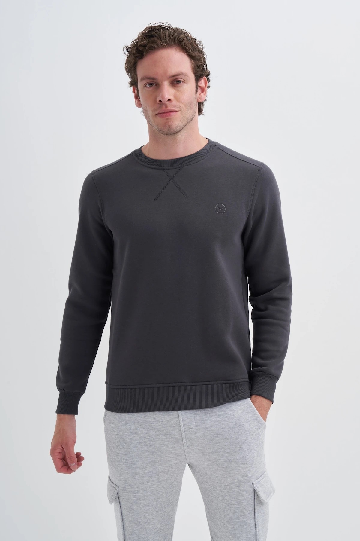 CAZ 56150 Antrasit Bisiklet Yaka Erkek Sweatshirt