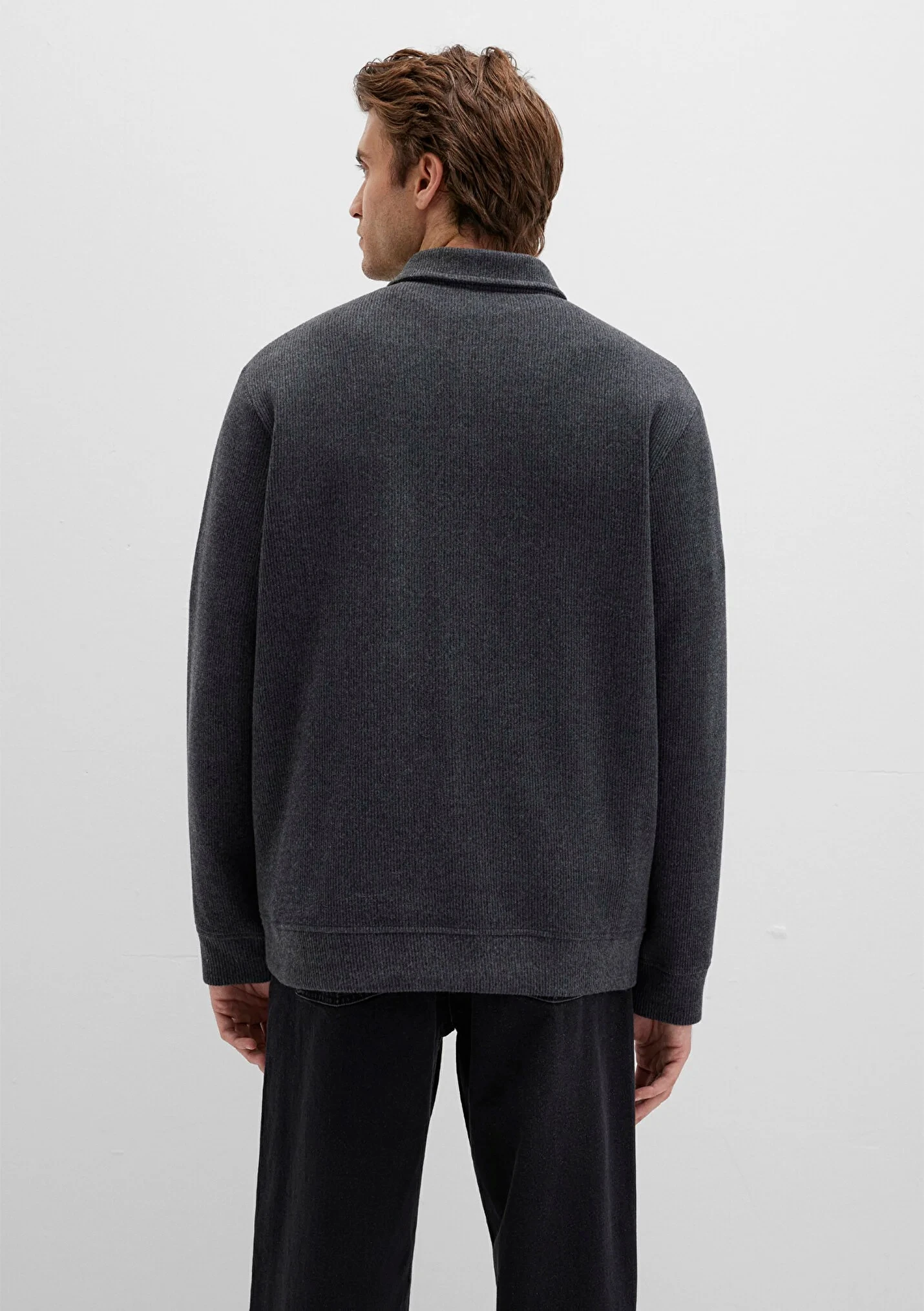 Erkek Antrasit Yarım Düğmeli Polo Yaka Sweatshirt