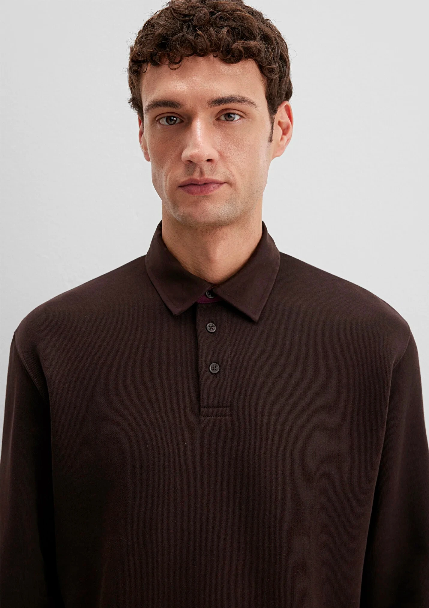 Yarım Düğmeli Kahverengi Erkek Sweatshirt