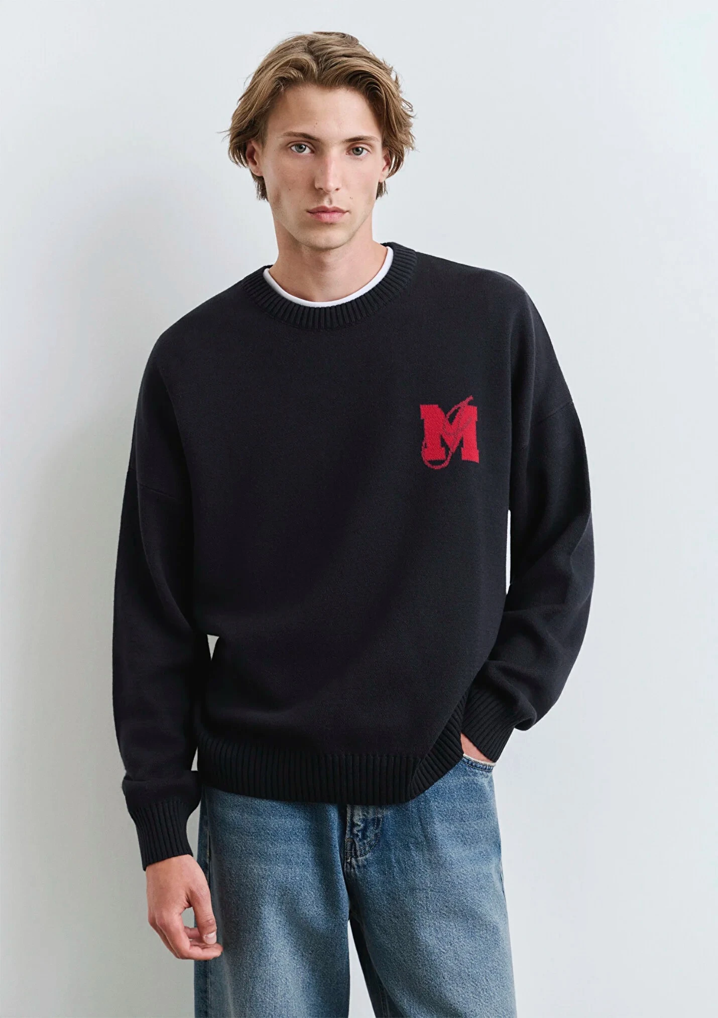 M Baskılı Lacivert Erkek Kazak