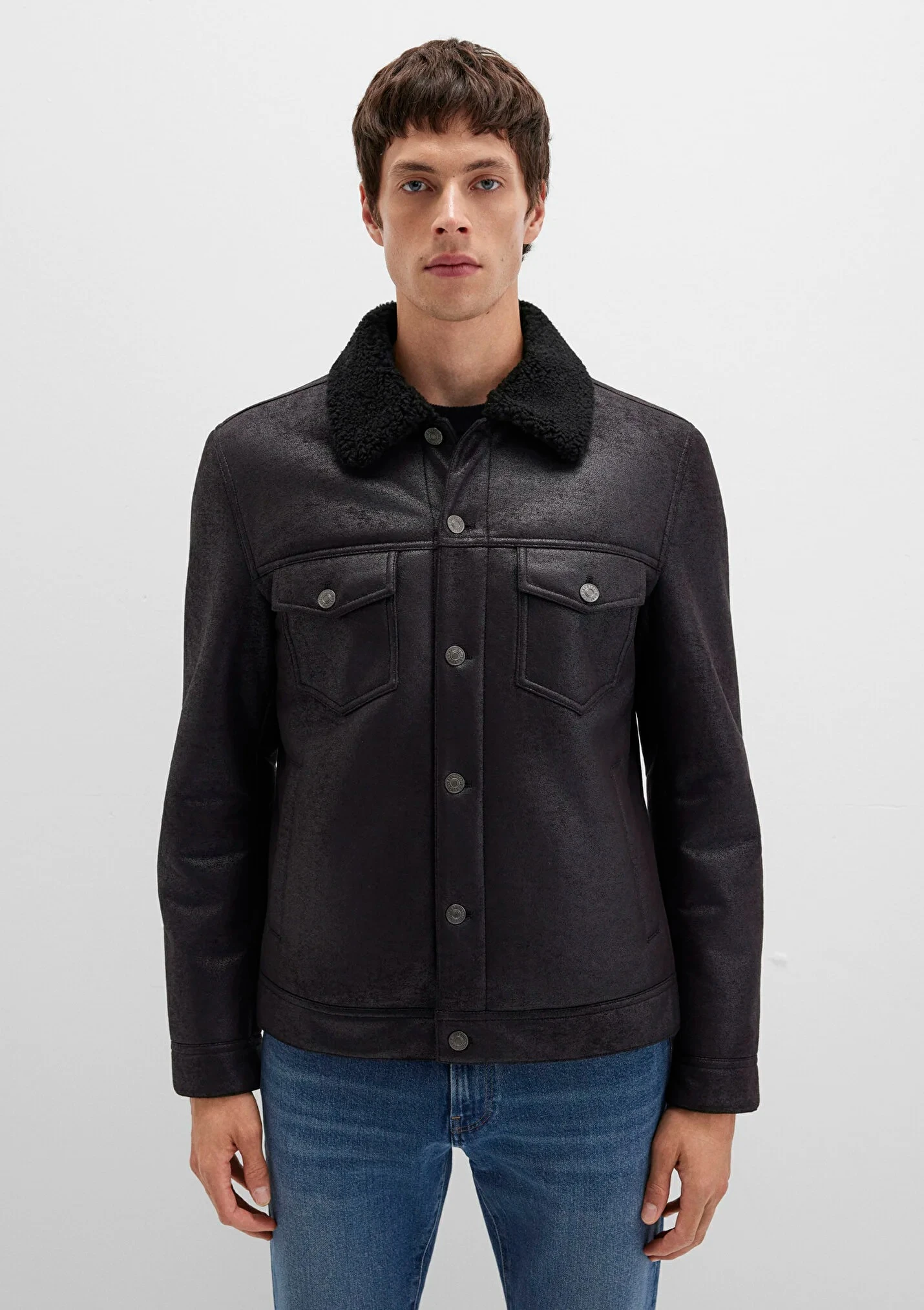 Erkek Siyah Suni Deri Ceket