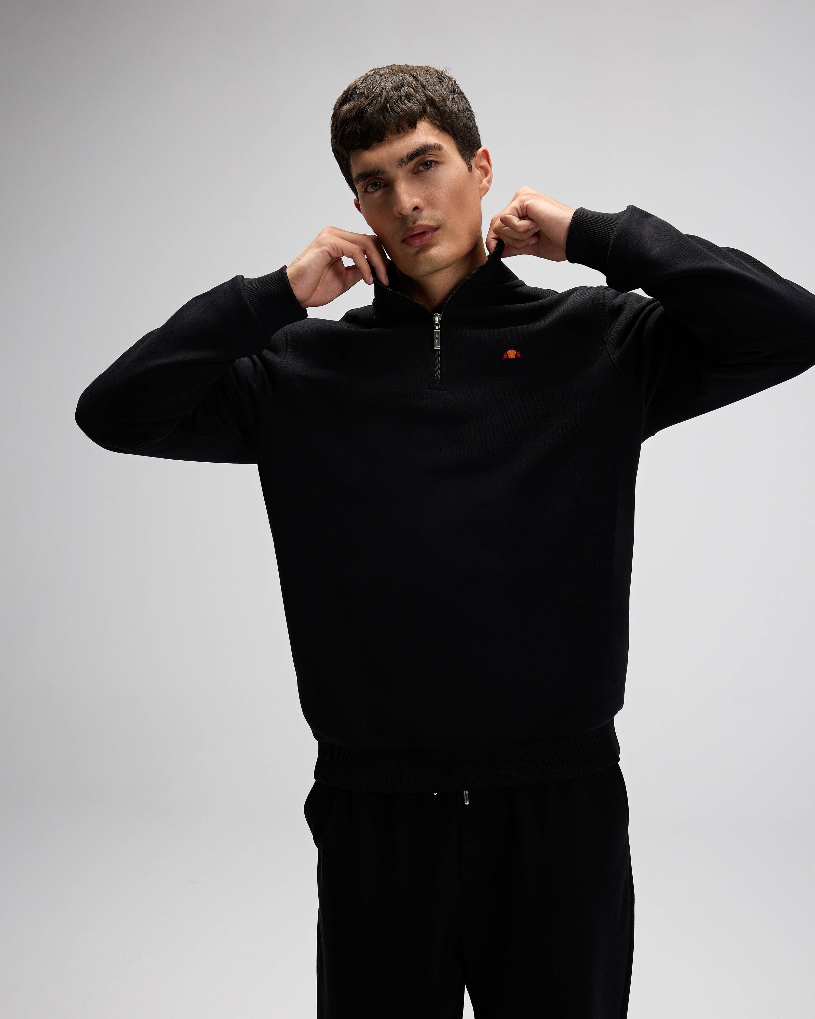 Siyah Erkek Yarım Fermuarlı Sweatshirt EM580-BK
