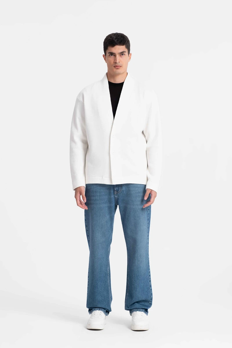 Düğmeli Selanik Beyaz Erkek Hırka 9584