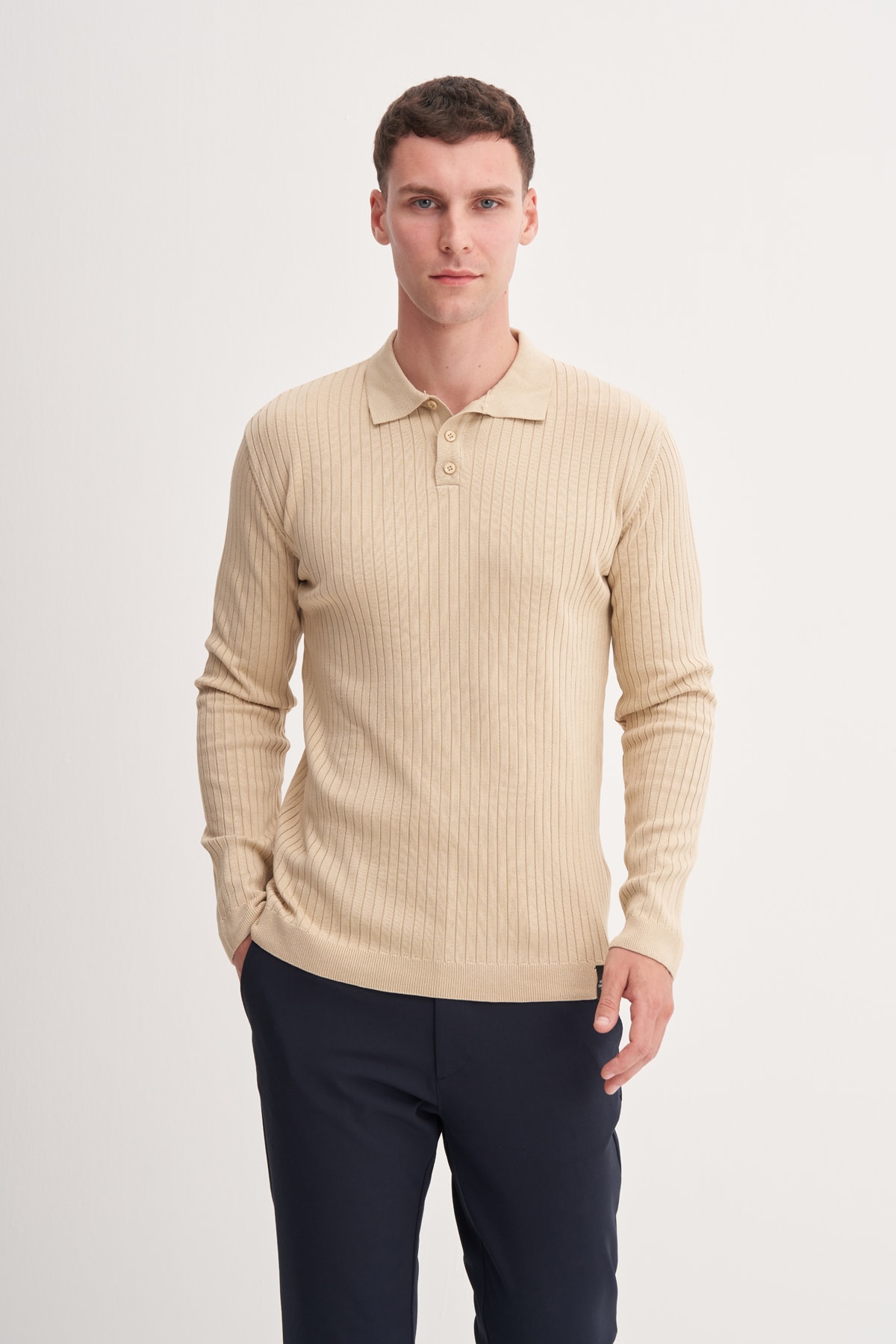Premium Polo Yaka Erkek Bej Kazak CAZ 33210