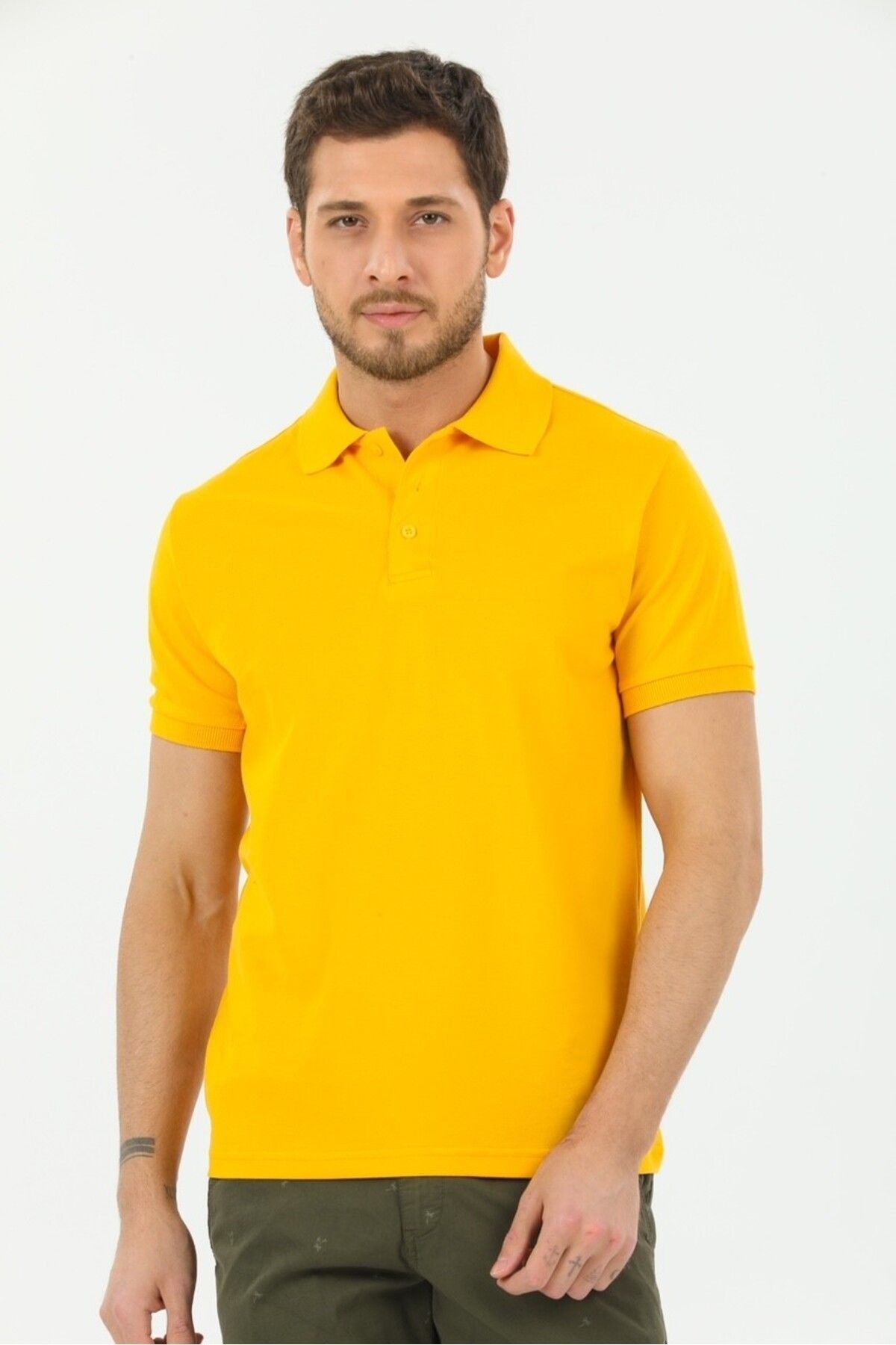 Erkek Polo Yaka Regular Fit  %100 Pamuk Pike Kumaş Polo Yaka T-shirt - sarı