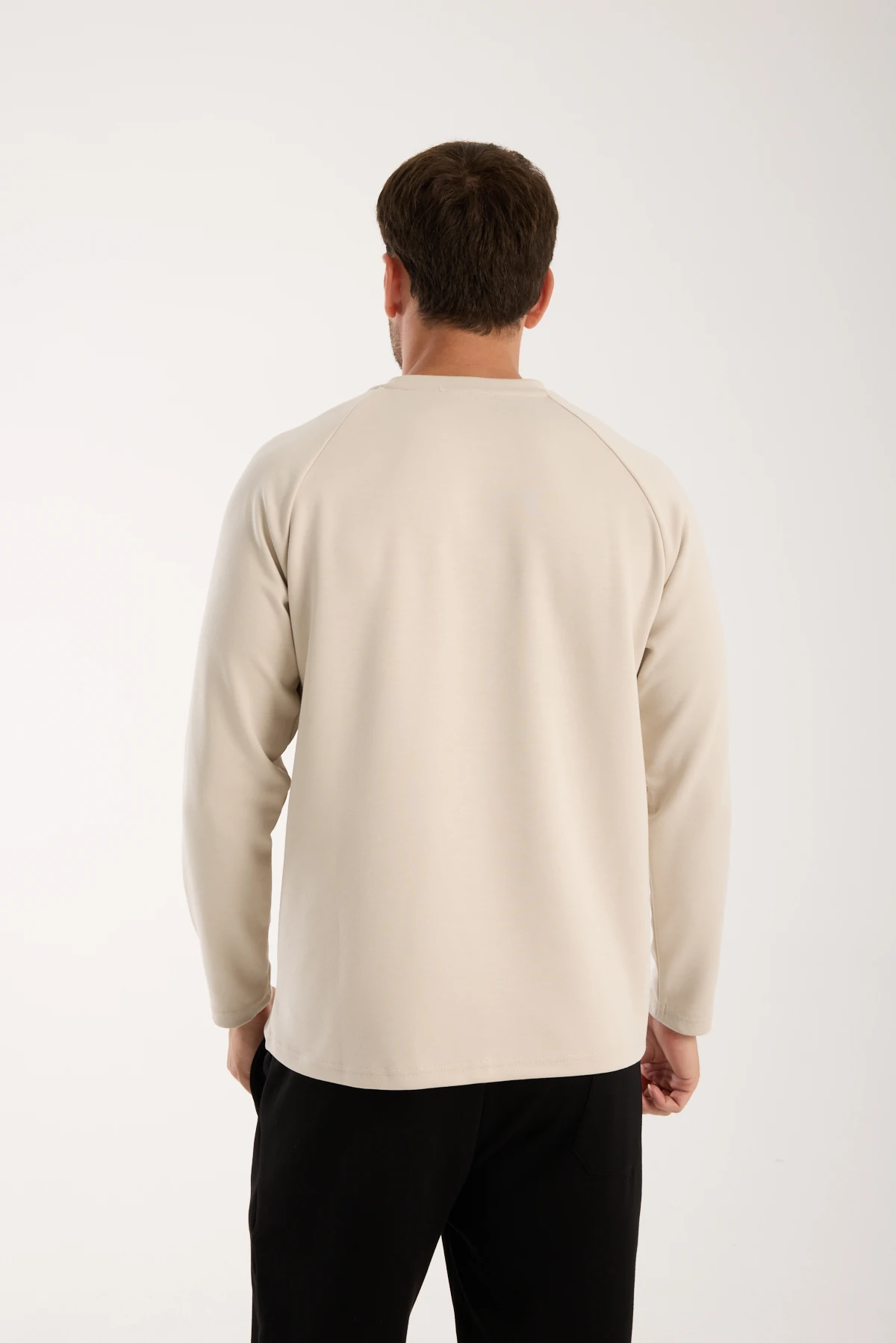 Erkek Bisiklet Yaka Konforlu Sweatshirt - taş