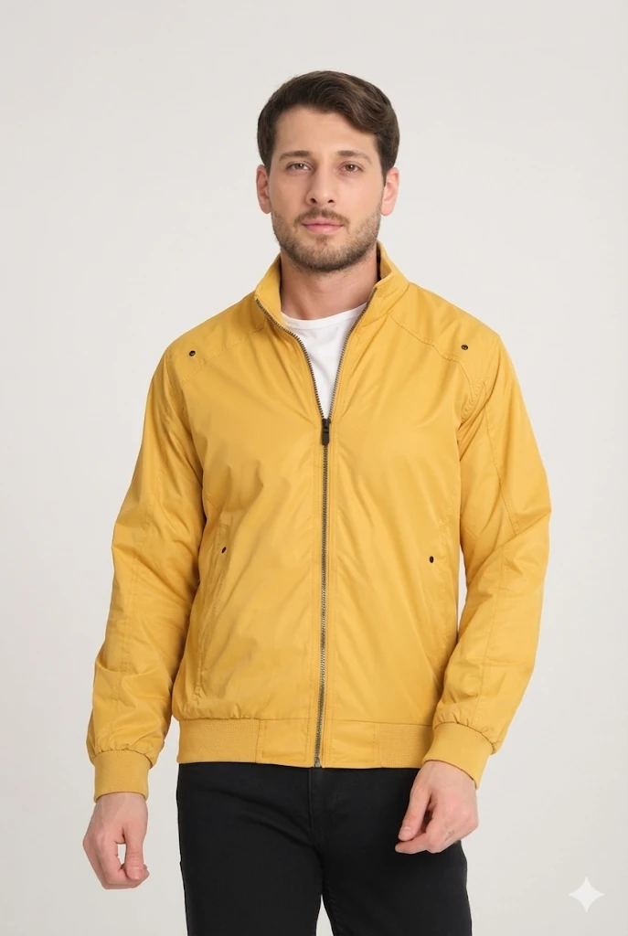 Erkek Dik Yaka Baharlık Rüzgarlık  - çizgisiz sarı