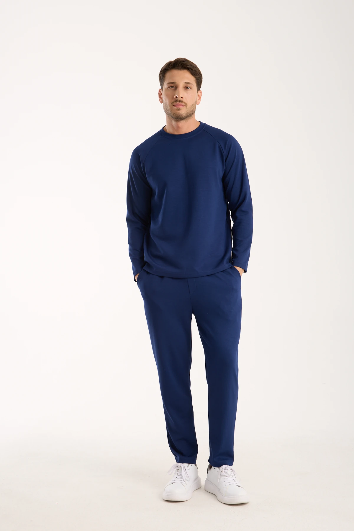 Erkek Bisiklet Yaka Konforlu Sweatshirt - lacivert