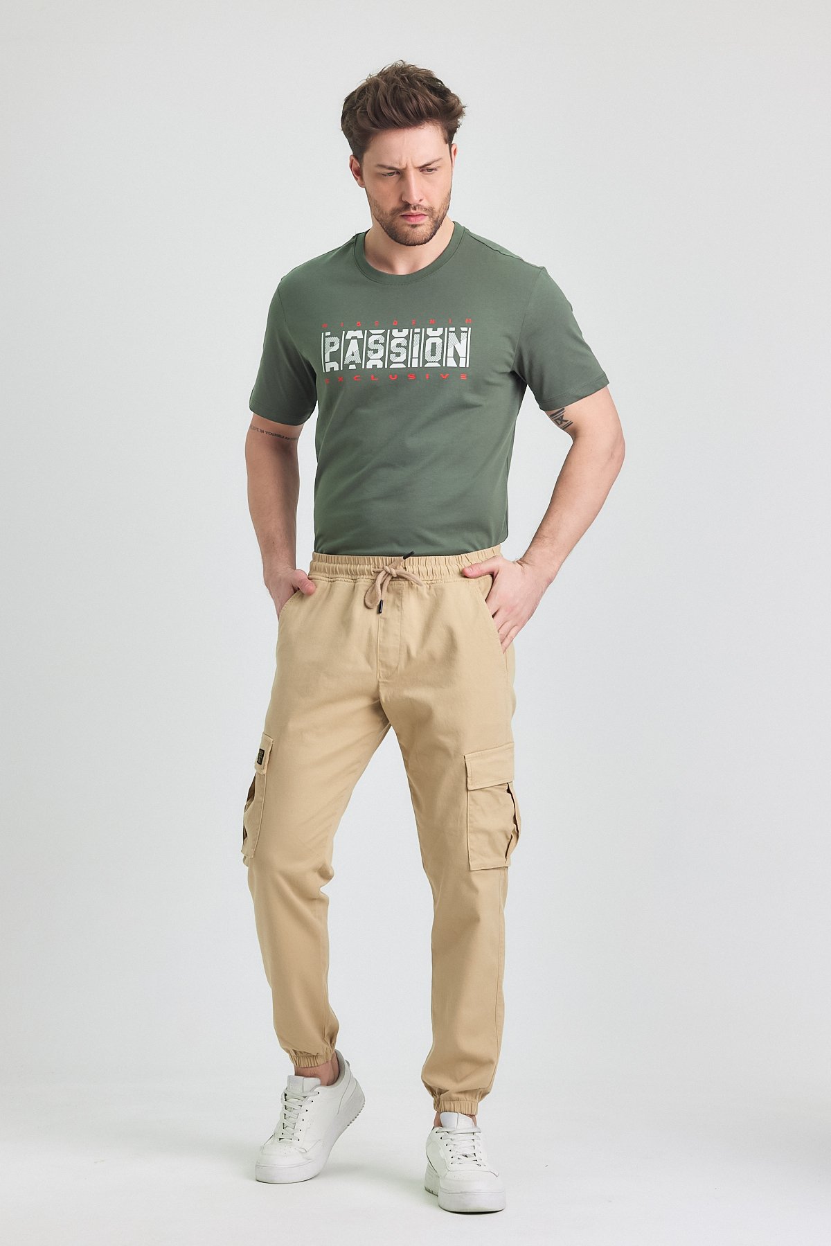Erkek Rahat Kesim Kargo Cepli Beli Lastikli Jogger Pantolon - camel