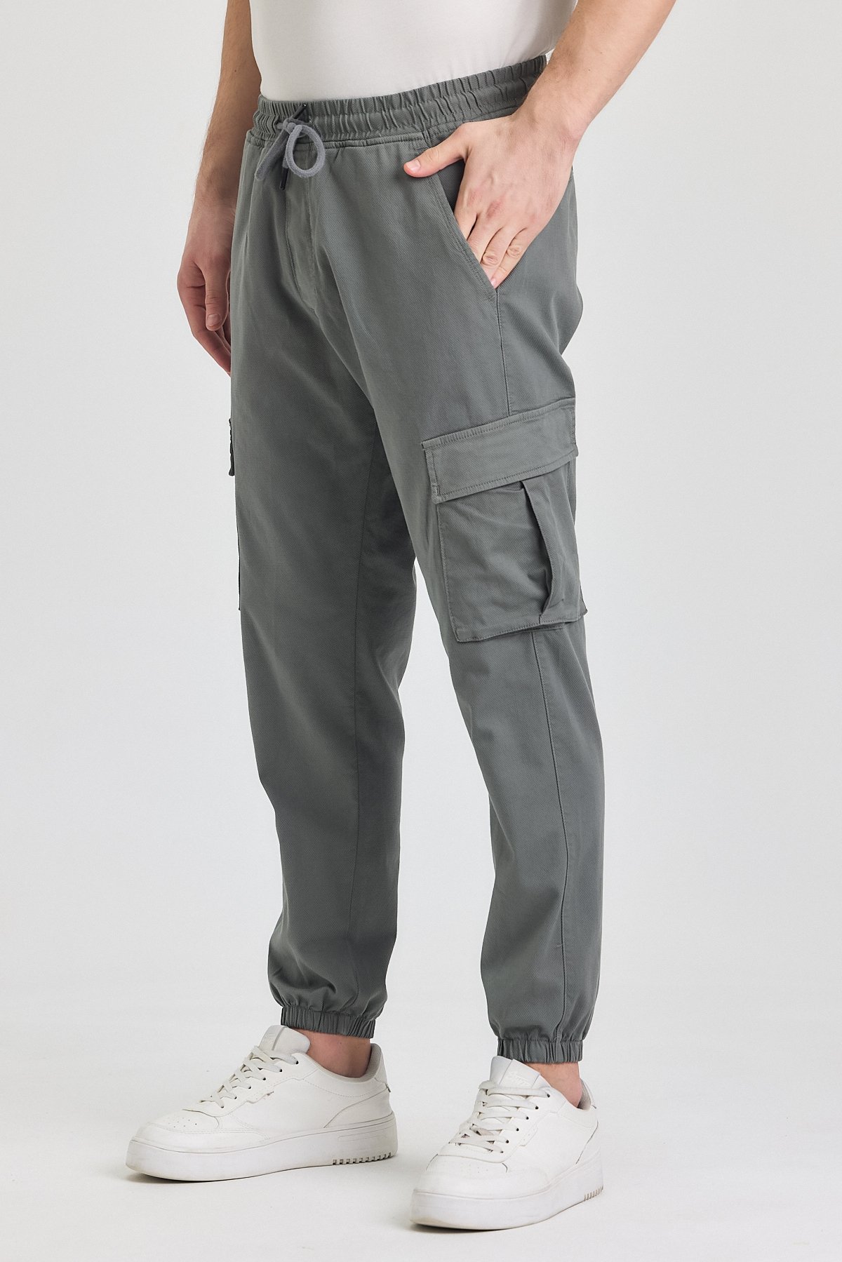 Erkek Rahat Kesim Kargo Cepli Beli Lastikli Jogger Pantolon - duman