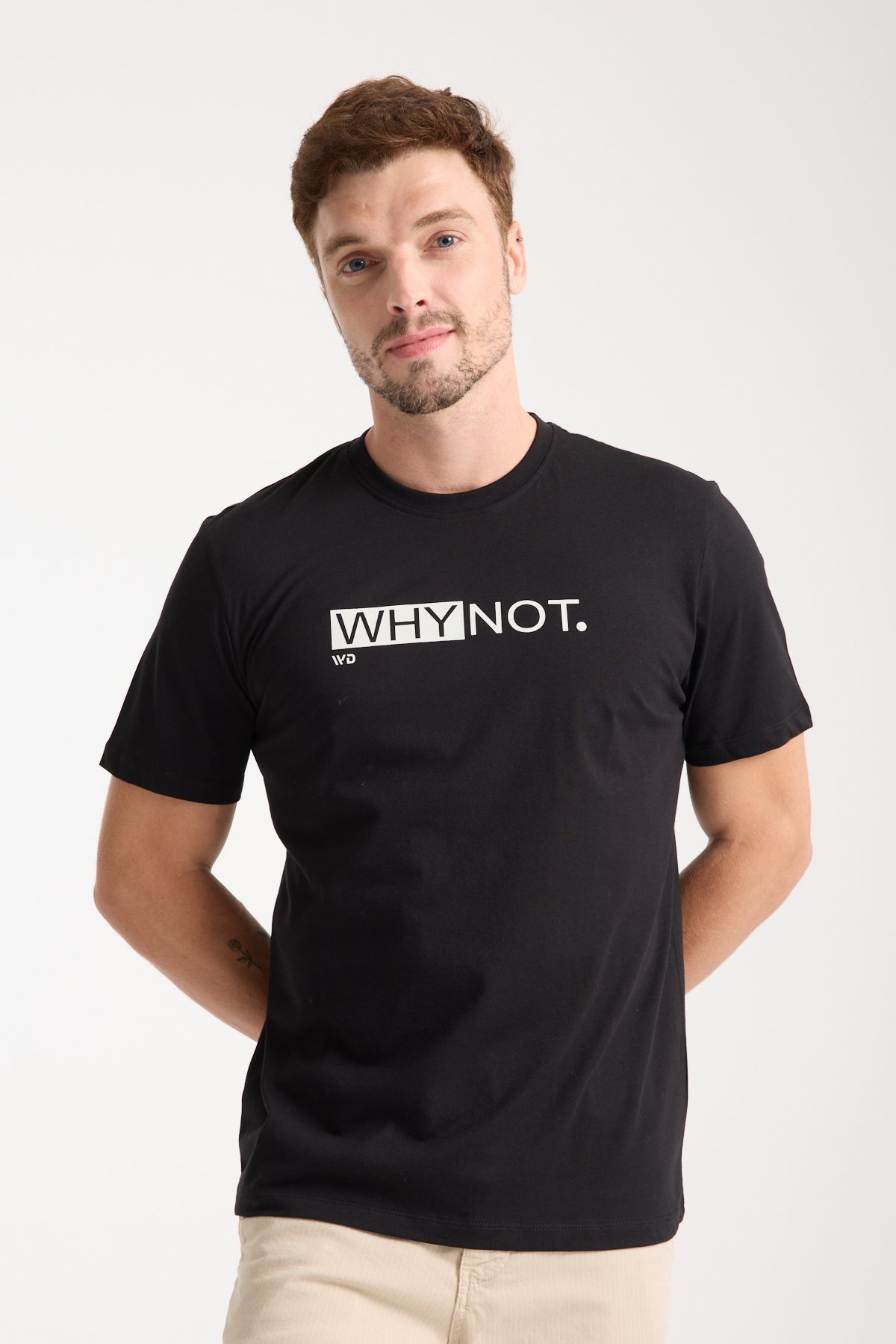 Erkek %100 Pamuk Rahat Kesim Baskılı T-shirt - Siyah