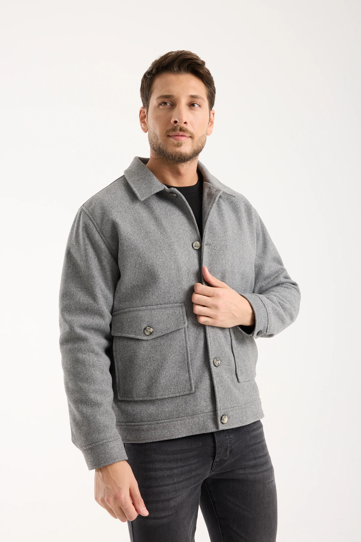 Erkek Çift Cepli Kaşe Düğmeli Ceket Mont 