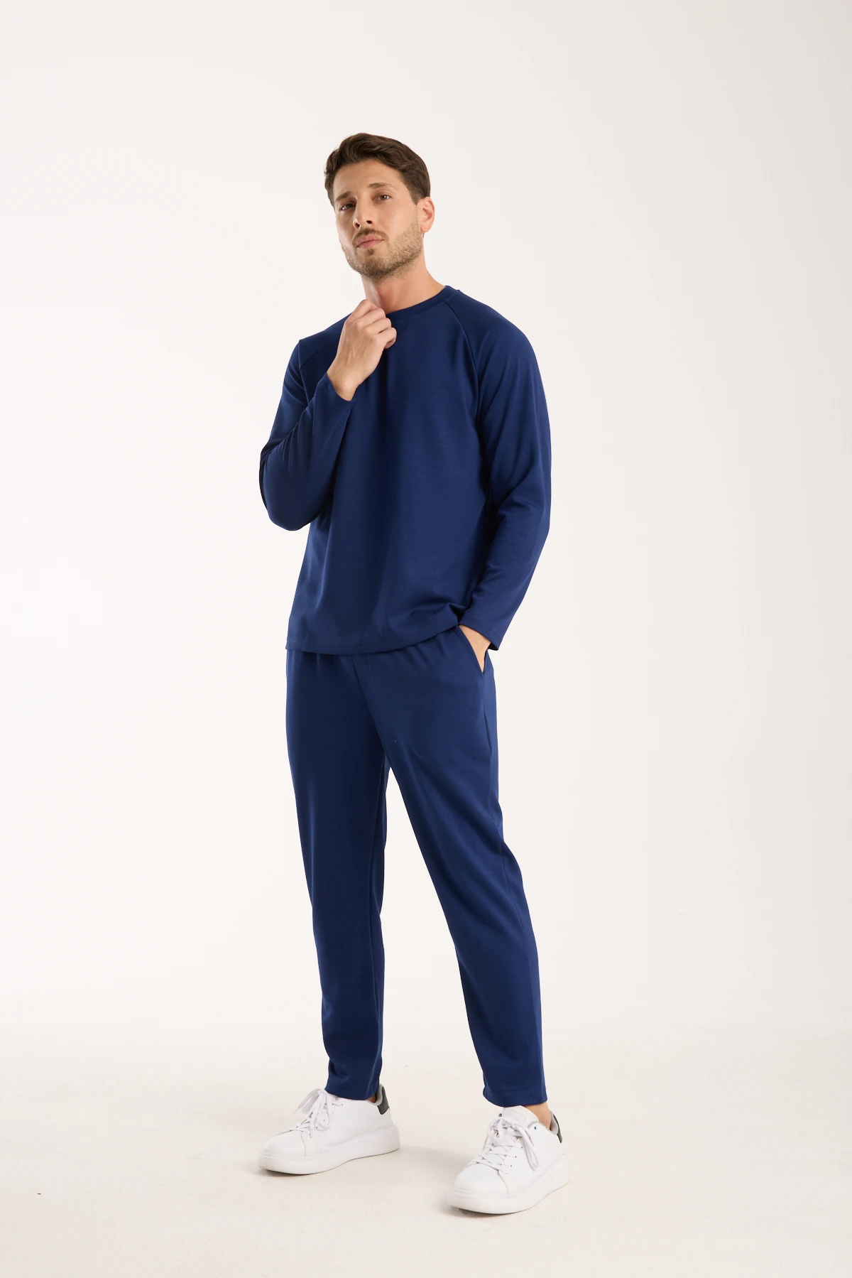 Erkek Bisiklet Yaka Konforlu Sweatshirt - lacivert