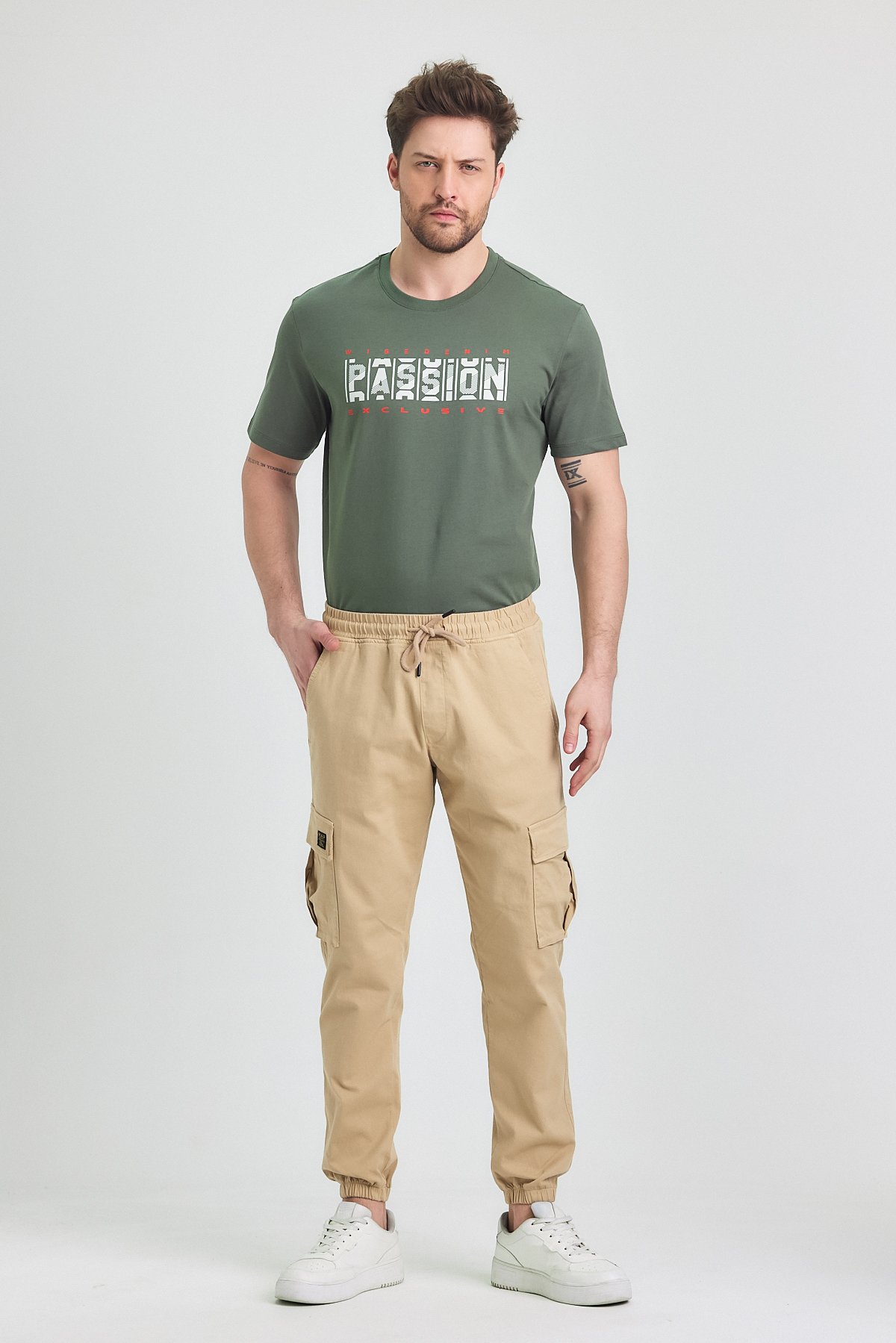 Erkek Rahat Kesim Kargo Cepli Beli Lastikli Jogger Pantolon - camel