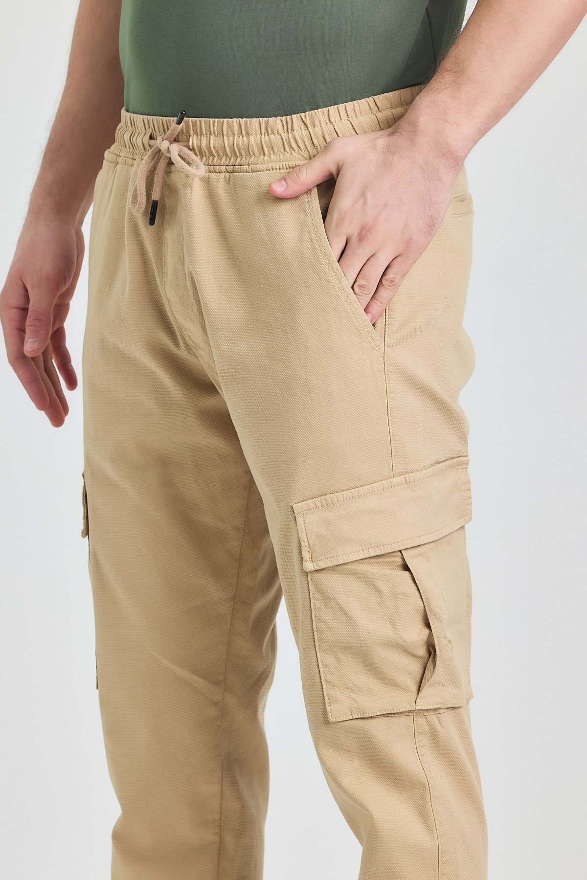 Erkek Rahat Kesim Kargo Cepli Beli Lastikli Jogger Pantolon - camel
