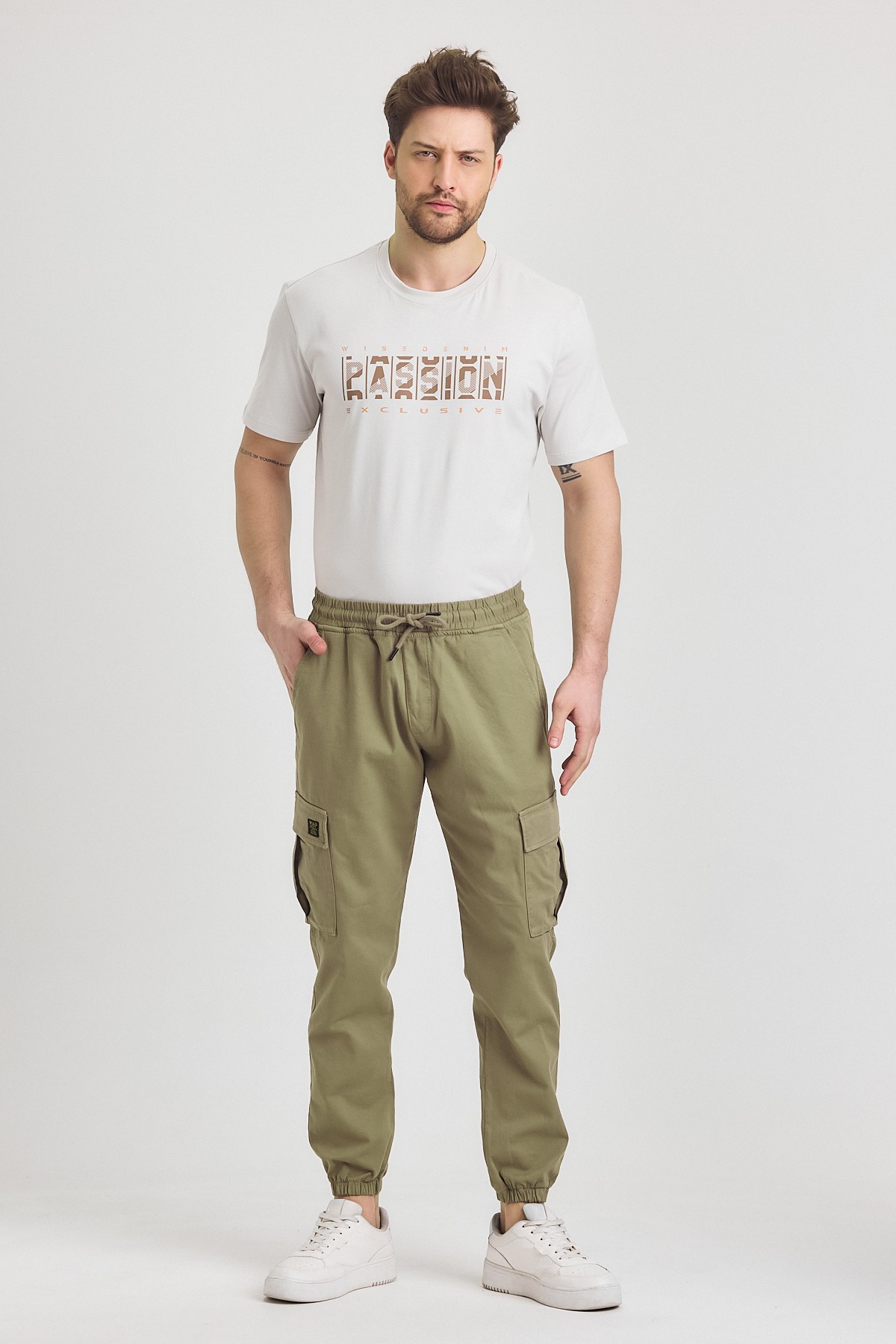 Erkek Rahat Kesim Kargo Cepli Beli Lastikli Jogger Pantolon - yeşil