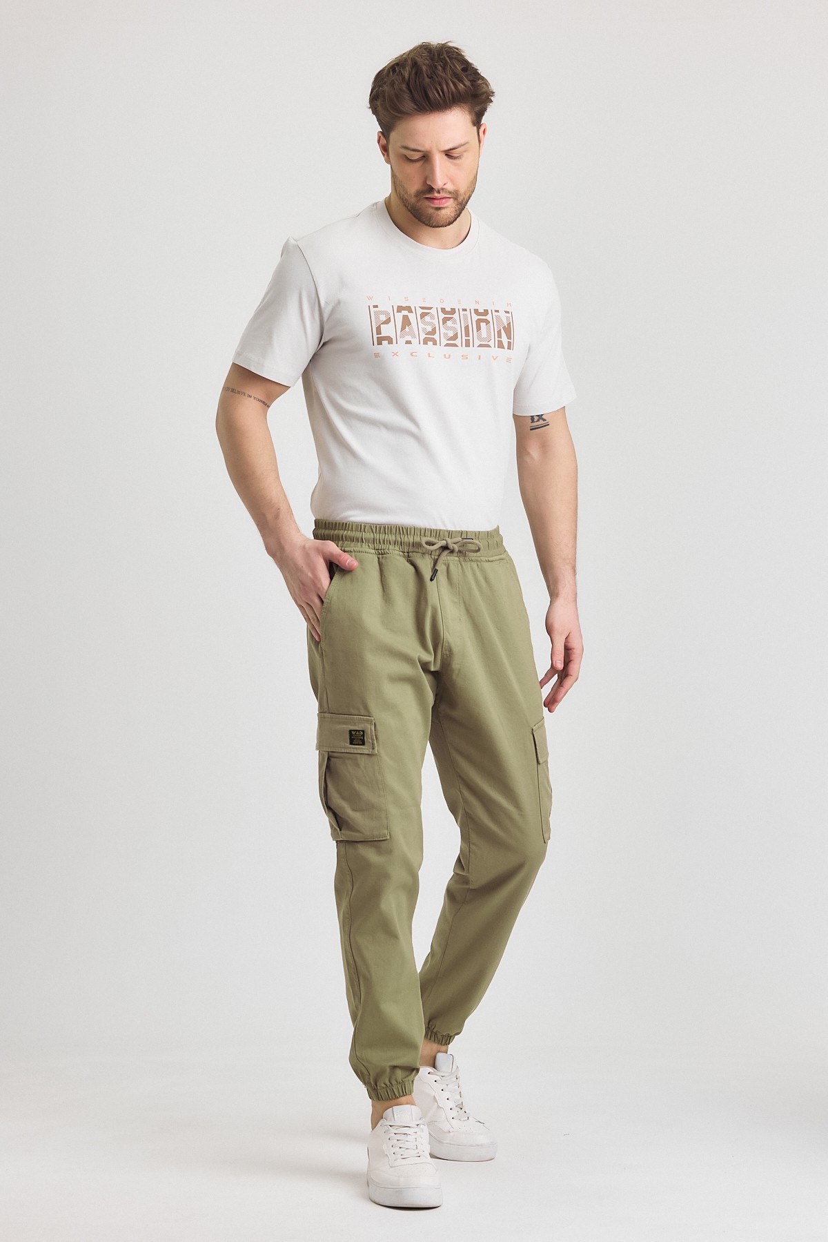 Erkek Rahat Kesim Kargo Cepli Beli Lastikli Jogger Pantolon - yeşil