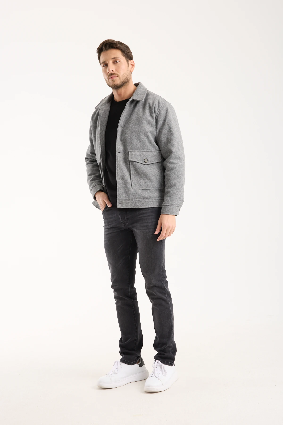 Erkek Çift Cepli Kaşe Düğmeli Ceket Mont 