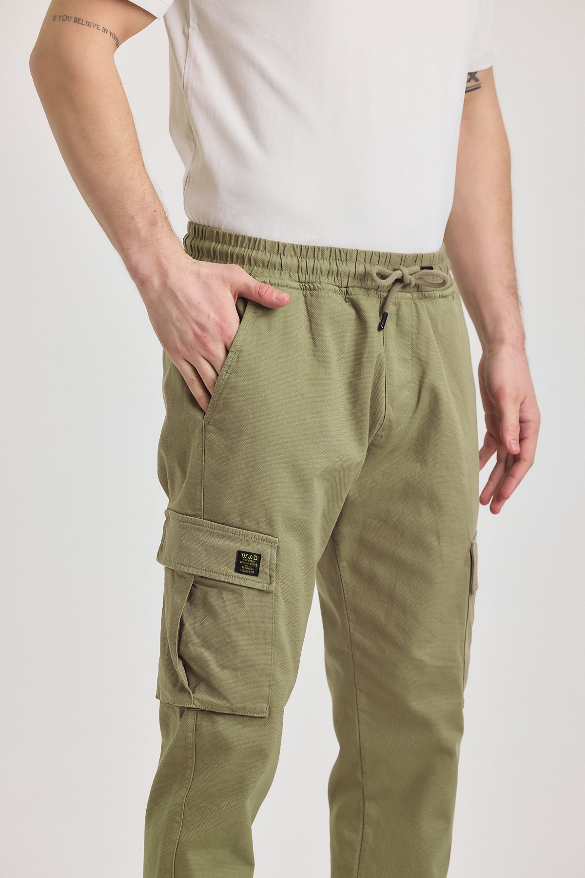Erkek Rahat Kesim Kargo Cepli Beli Lastikli Jogger Pantolon - yeşil