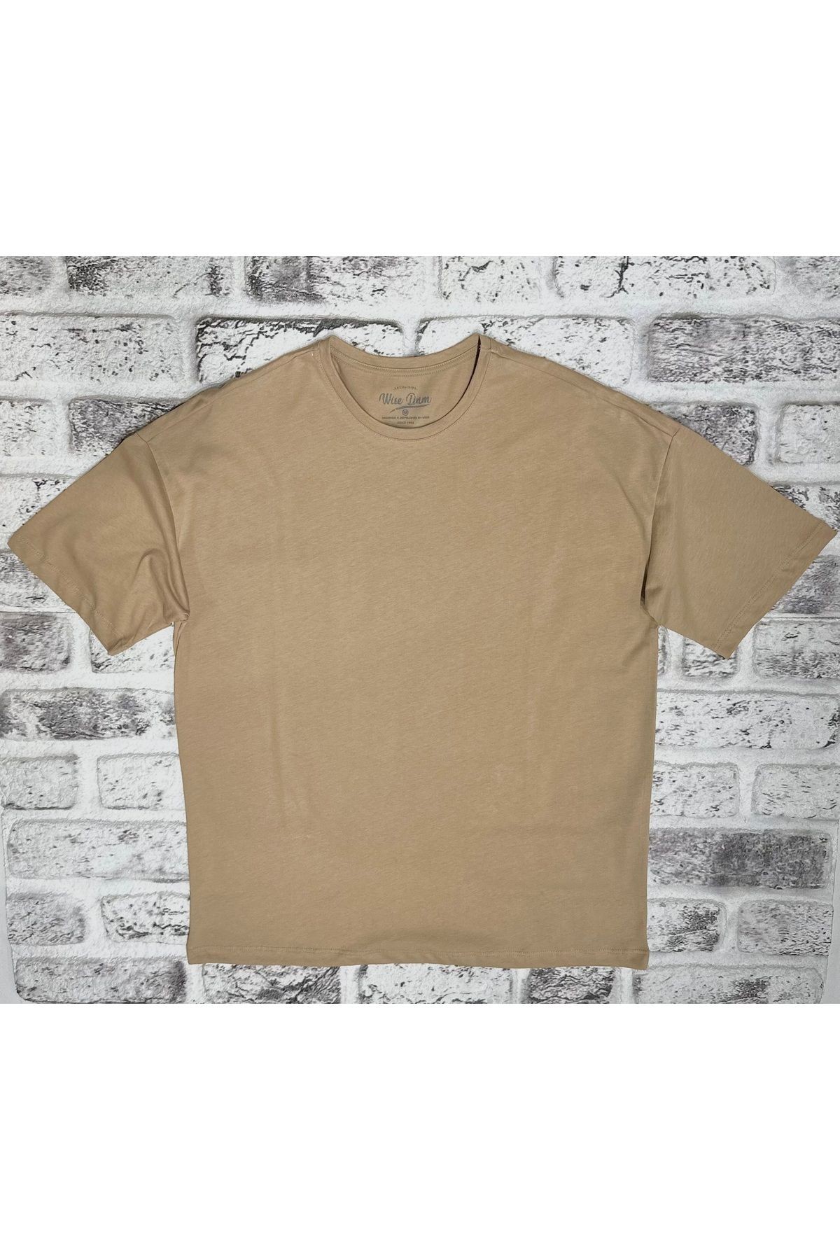 Erkek Camel Oversize Sırt Baskılı %100 Pamuk T-shirt - camel