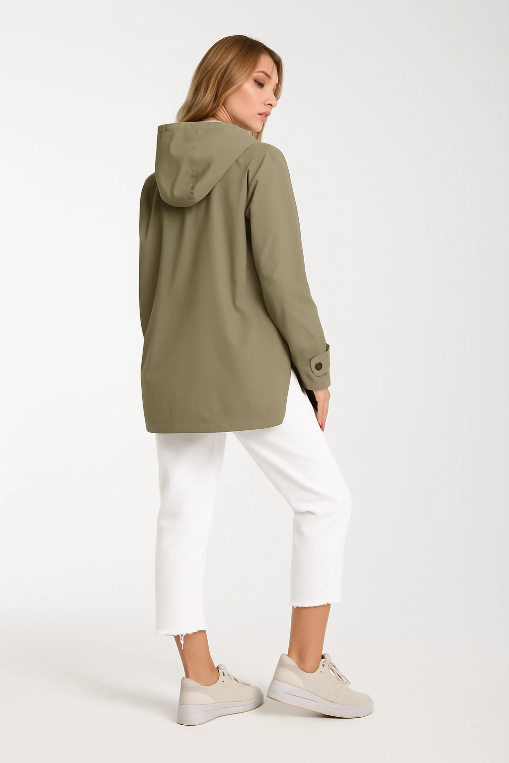 Kadın Rahat Kesim Kapüşonlu Trençkot  - haki