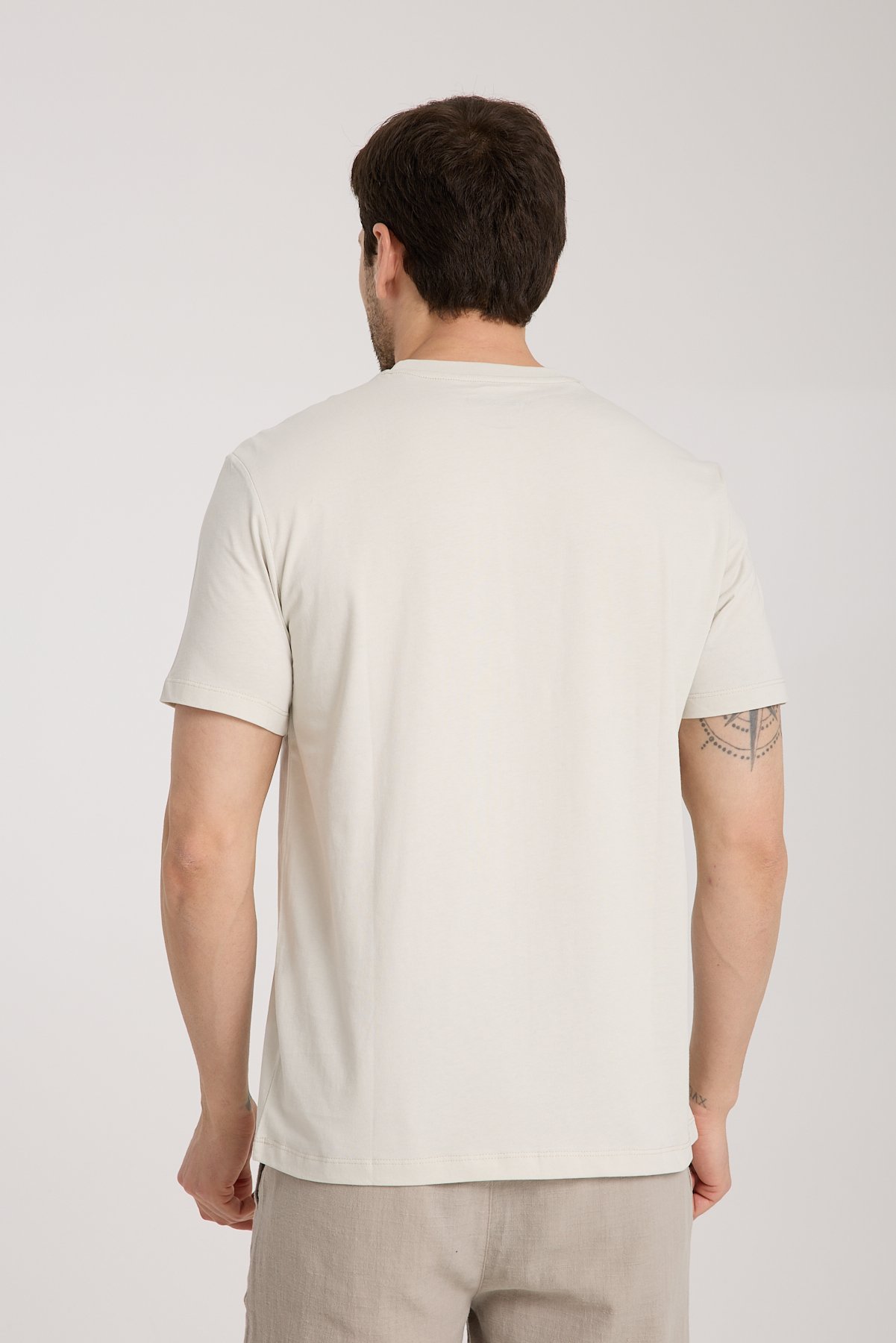 Erkek %100 Pamuk Rahat Kesim Baskılı T-shirt - taş
