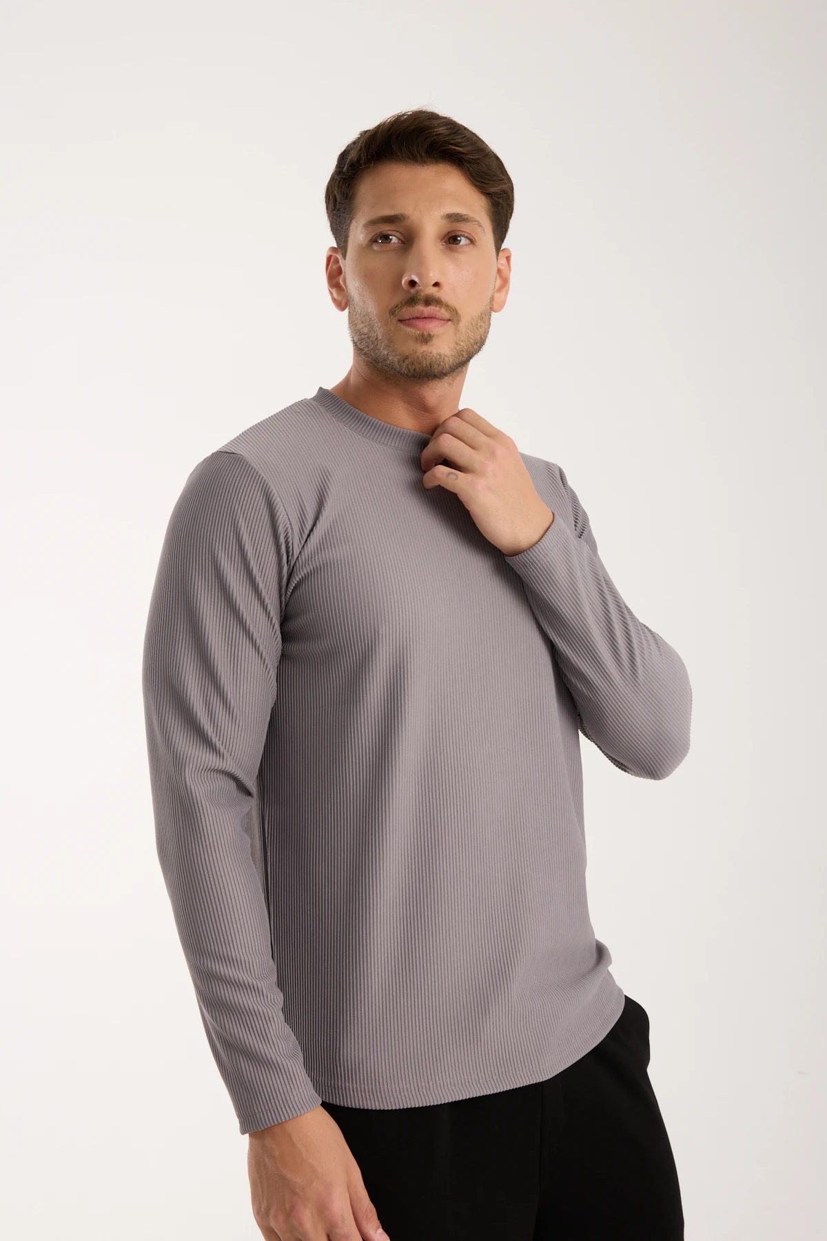 Erkek Bisiklet Yaka Sweatshirt - antrasit