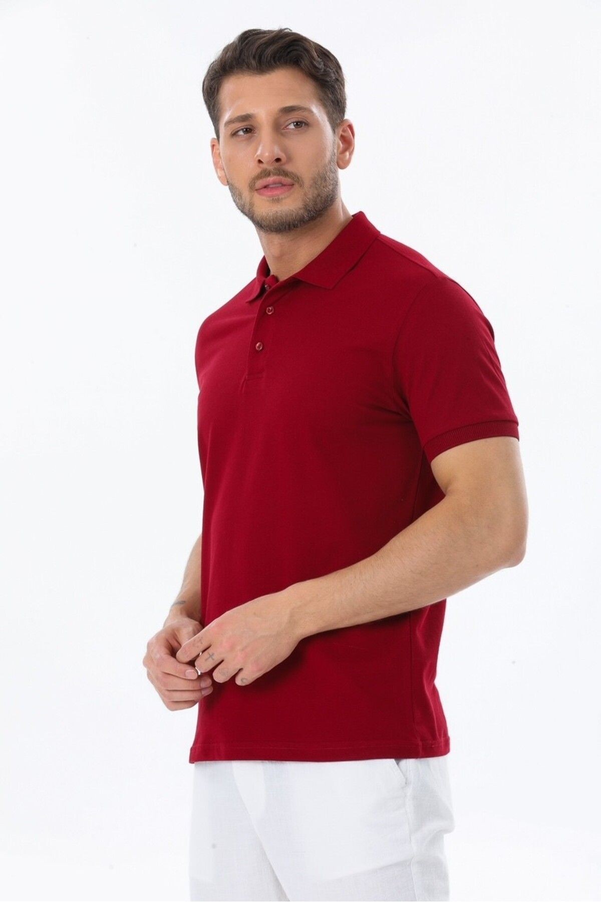 Erkek Polo Yaka Regular Fit  %100 Pamuk Pike Kumaş Polo Yaka T-shirt - bordo