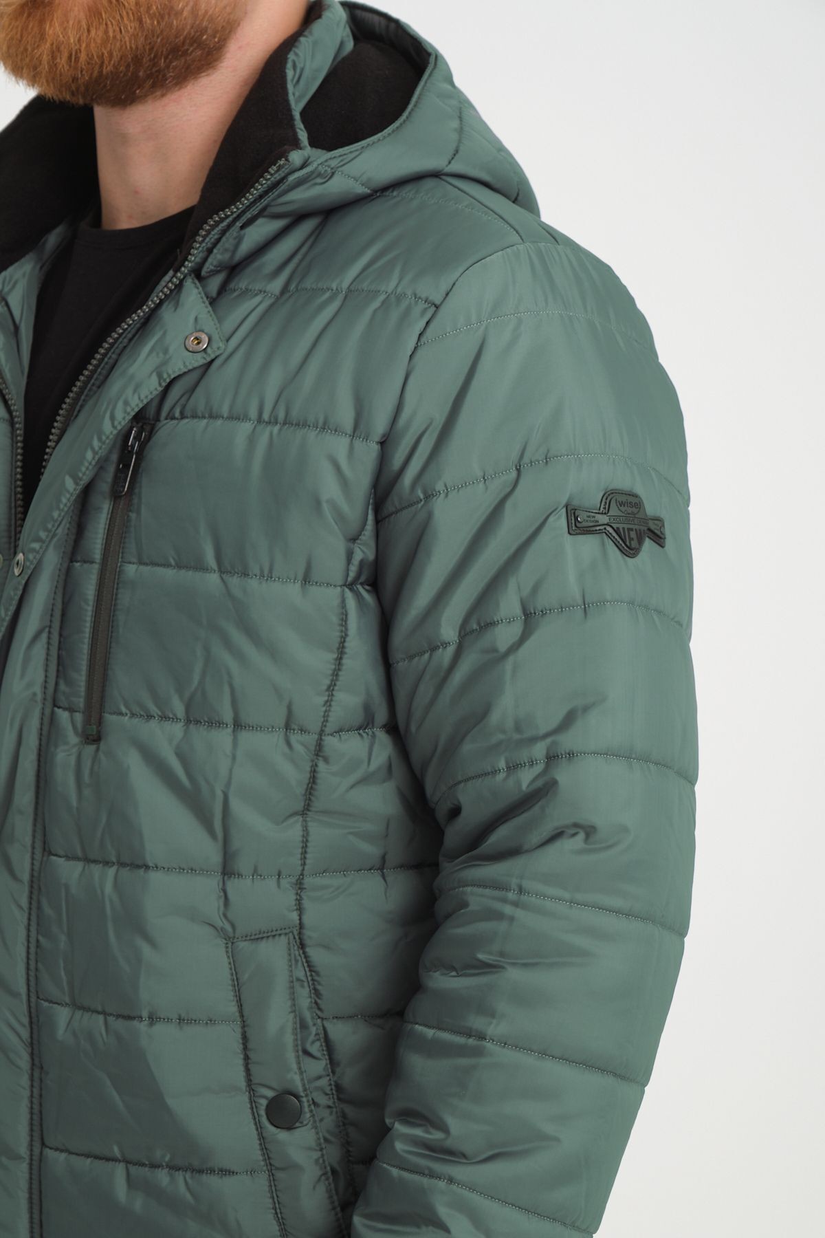 Erkek Kapüşonlu İçi Polarlı %100 Polyester Şişme Mont - yeşil