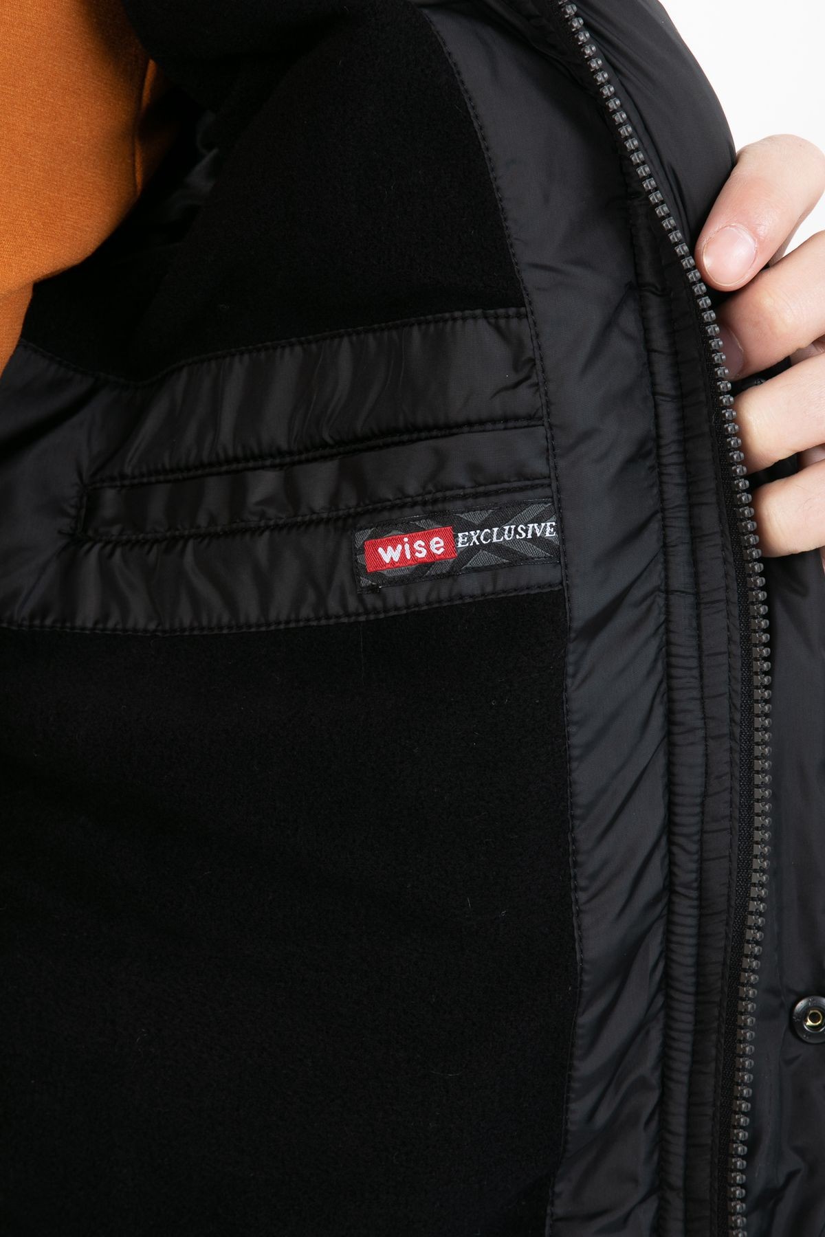 Erkek Kapüşonlu İçi Polarlı %100 Polyester Şişme Mont - Siyah