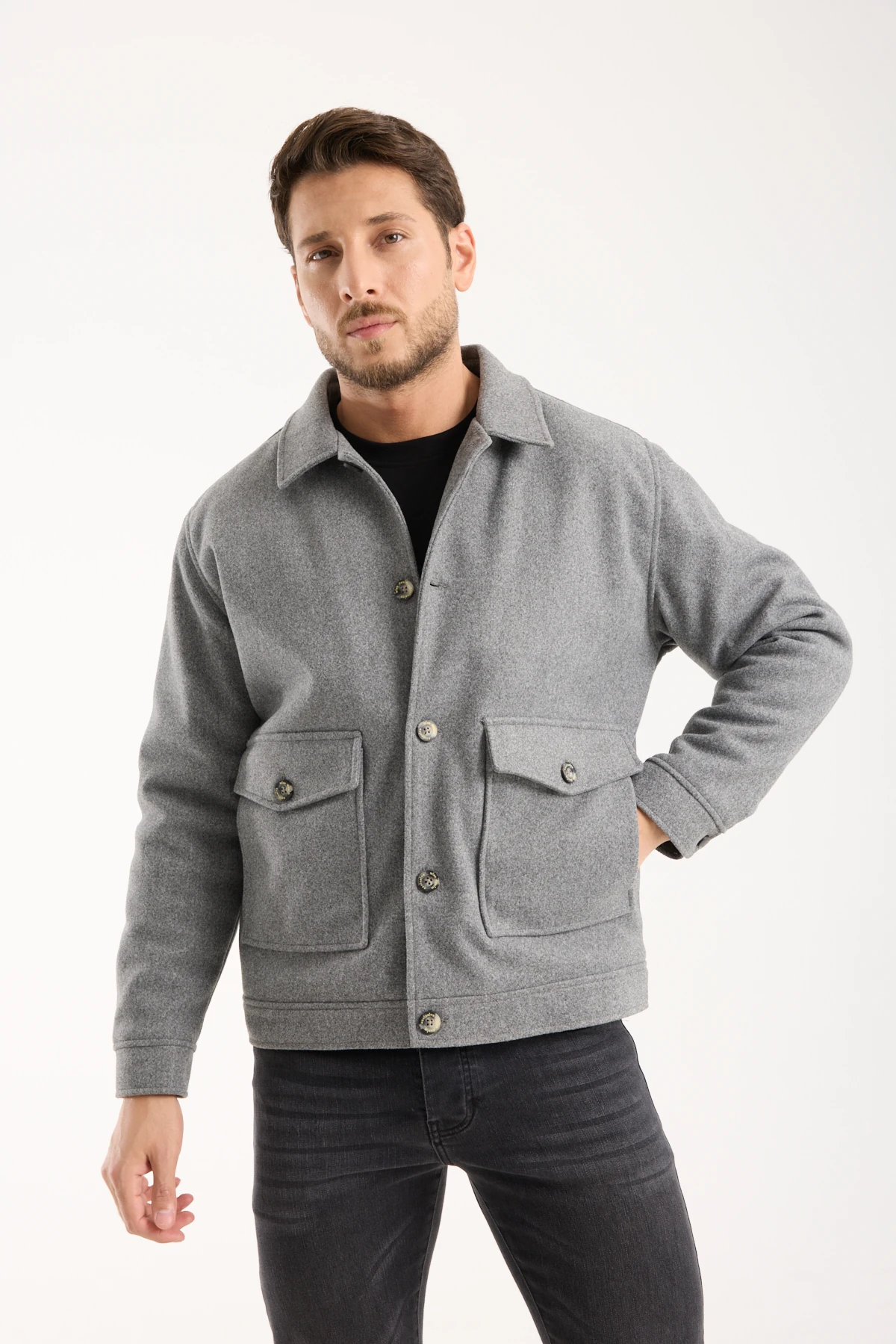 Erkek Çift Cepli Kaşe Düğmeli Ceket Mont 