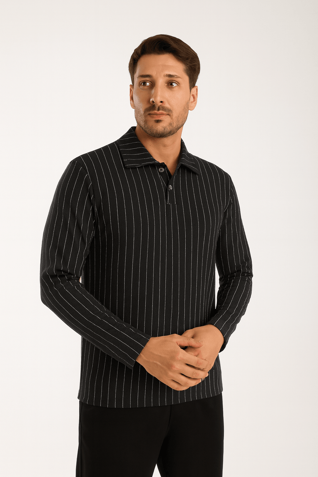 Erkek Polo Yaka Düğmeli Uzun Kollu Sweatshirt