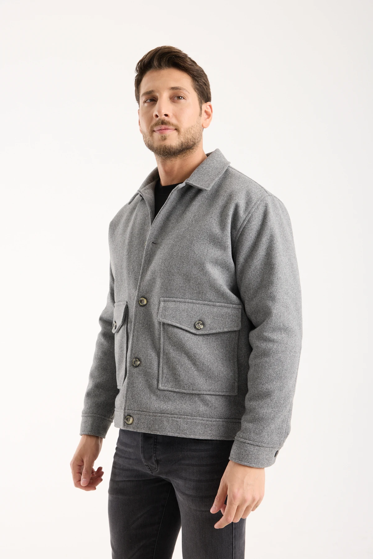 Erkek Çift Cepli Kaşe Düğmeli Ceket Mont 