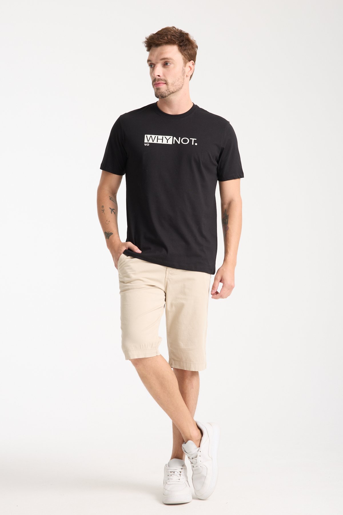 Erkek %100 Pamuk Rahat Kesim Baskılı T-shirt - Siyah