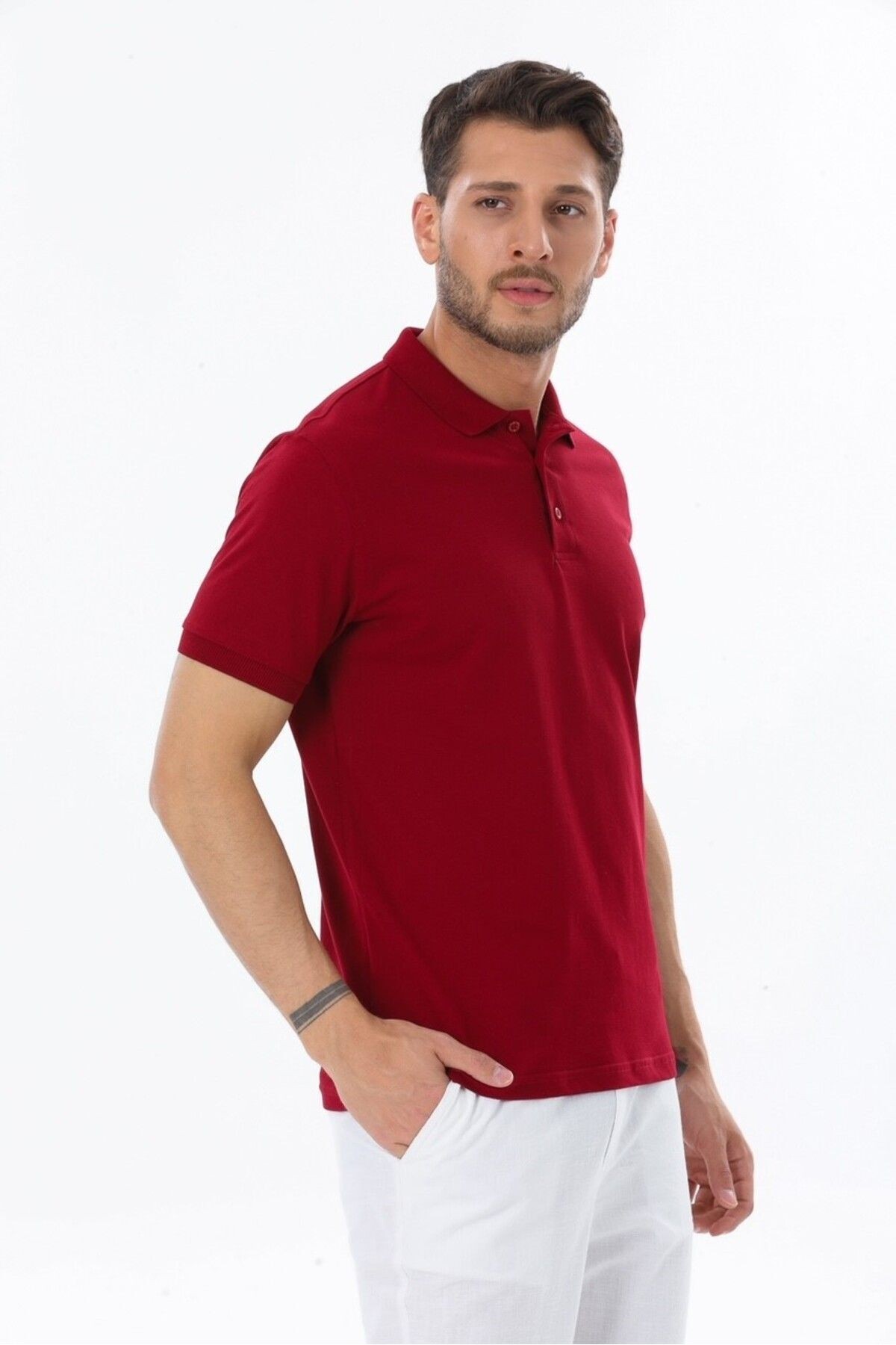 Erkek Polo Yaka Regular Fit  %100 Pamuk Pike Kumaş Polo Yaka T-shirt - bordo